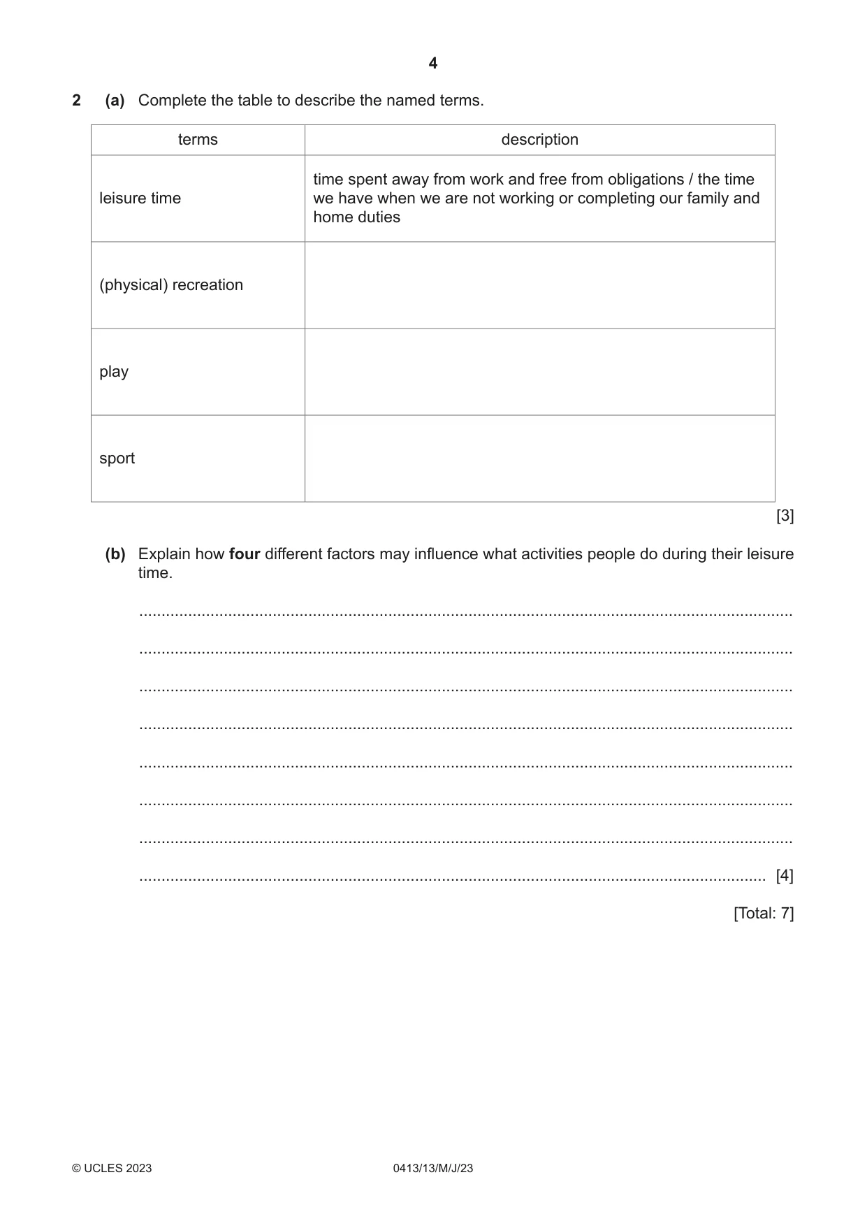 Cambridge IGCSE Physical Education 0413 2023 May/June Paper 1 · Variant 3 question paper, page 4 of 16