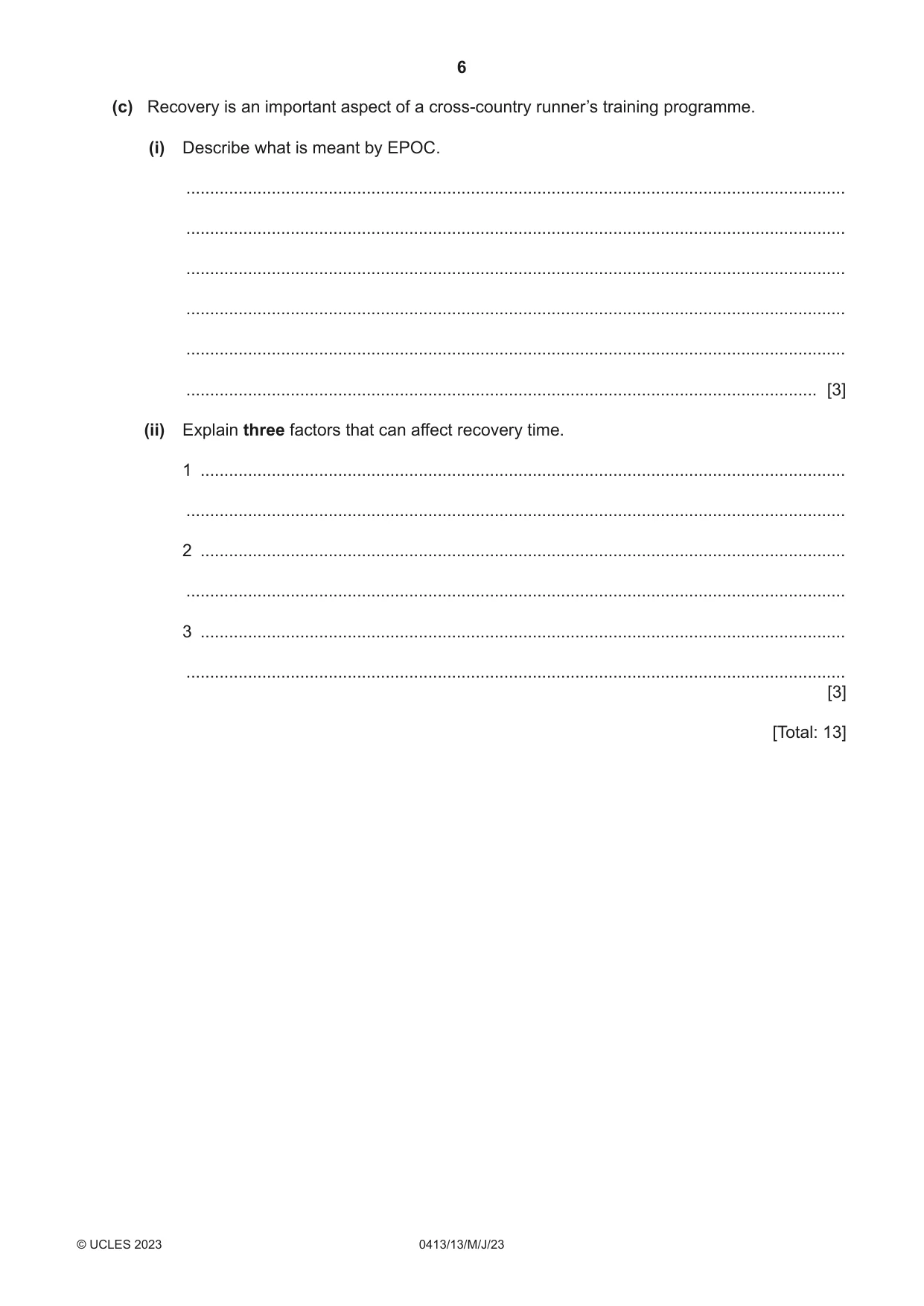 Cambridge IGCSE Physical Education 0413 2023 May/June Paper 1 · Variant 3 question paper, page 6 of 16