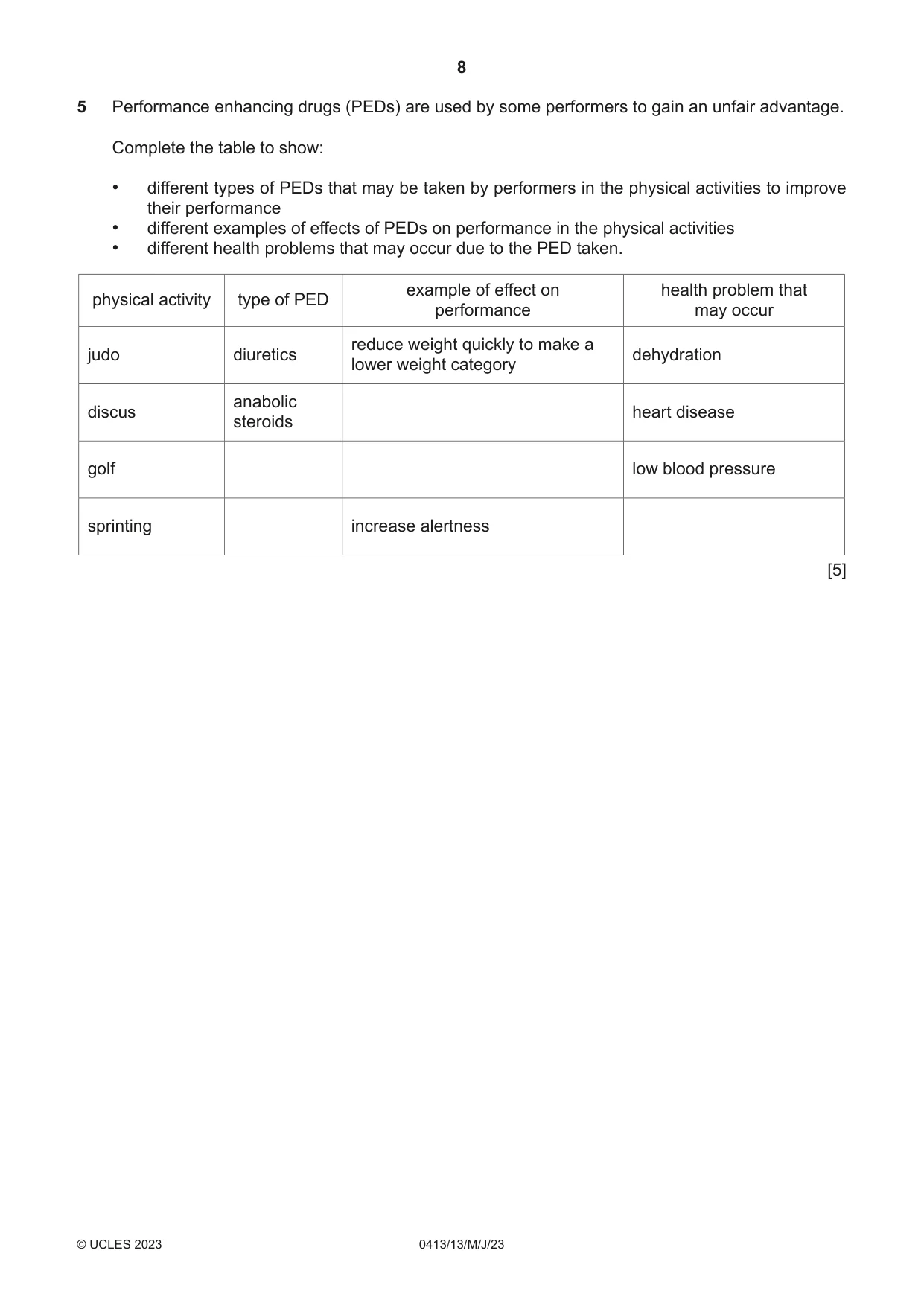 Cambridge IGCSE Physical Education 0413 2023 May/June Paper 1 · Variant 3 question paper, page 8 of 16