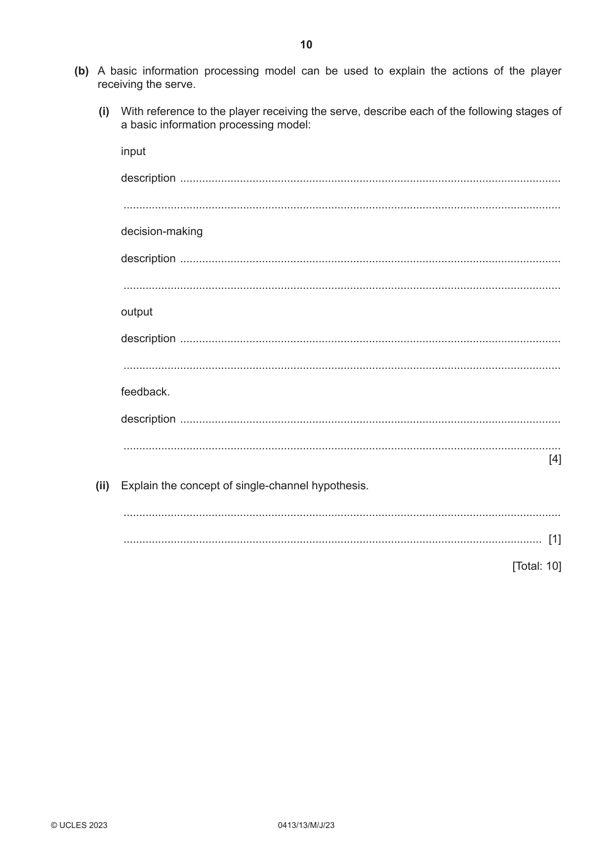 Cambridge IGCSE Physical Education 0413 2023 May/June Paper 1 · Variant 3 question paper, page 10 of 16