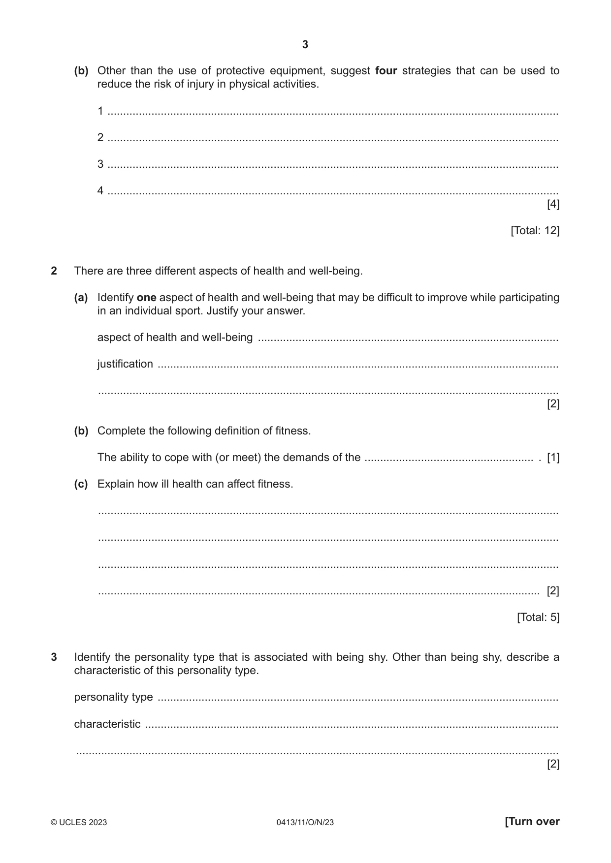Cambridge IGCSE Physical Education 0413 2023 Oct/Nov Paper 1 · Variant 1 question paper, page 3 of 16