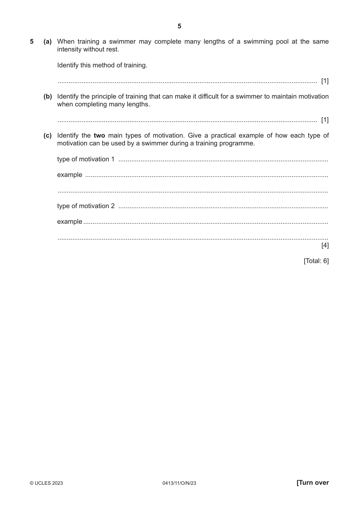Cambridge IGCSE Physical Education 0413 2023 Oct/Nov Paper 1 · Variant 1 question paper, page 5 of 16
