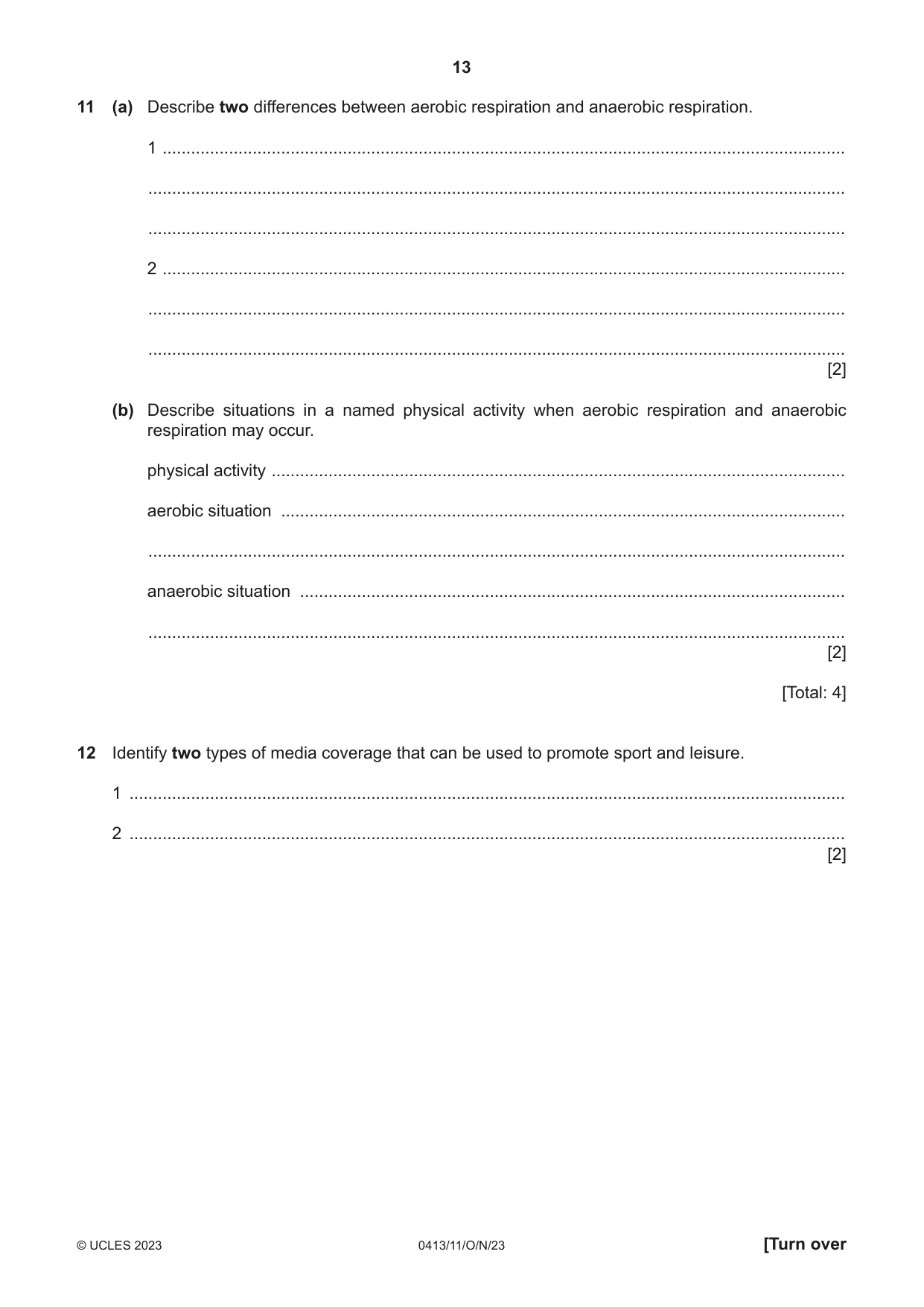 Cambridge IGCSE Physical Education 0413 2023 Oct/Nov Paper 1 · Variant 1 question paper, page 13 of 16