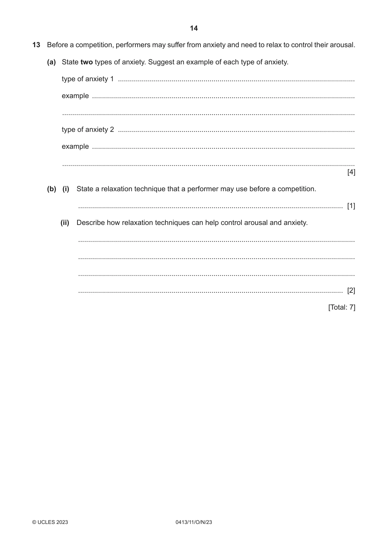 Cambridge IGCSE Physical Education 0413 2023 Oct/Nov Paper 1 · Variant 1 question paper, page 14 of 16