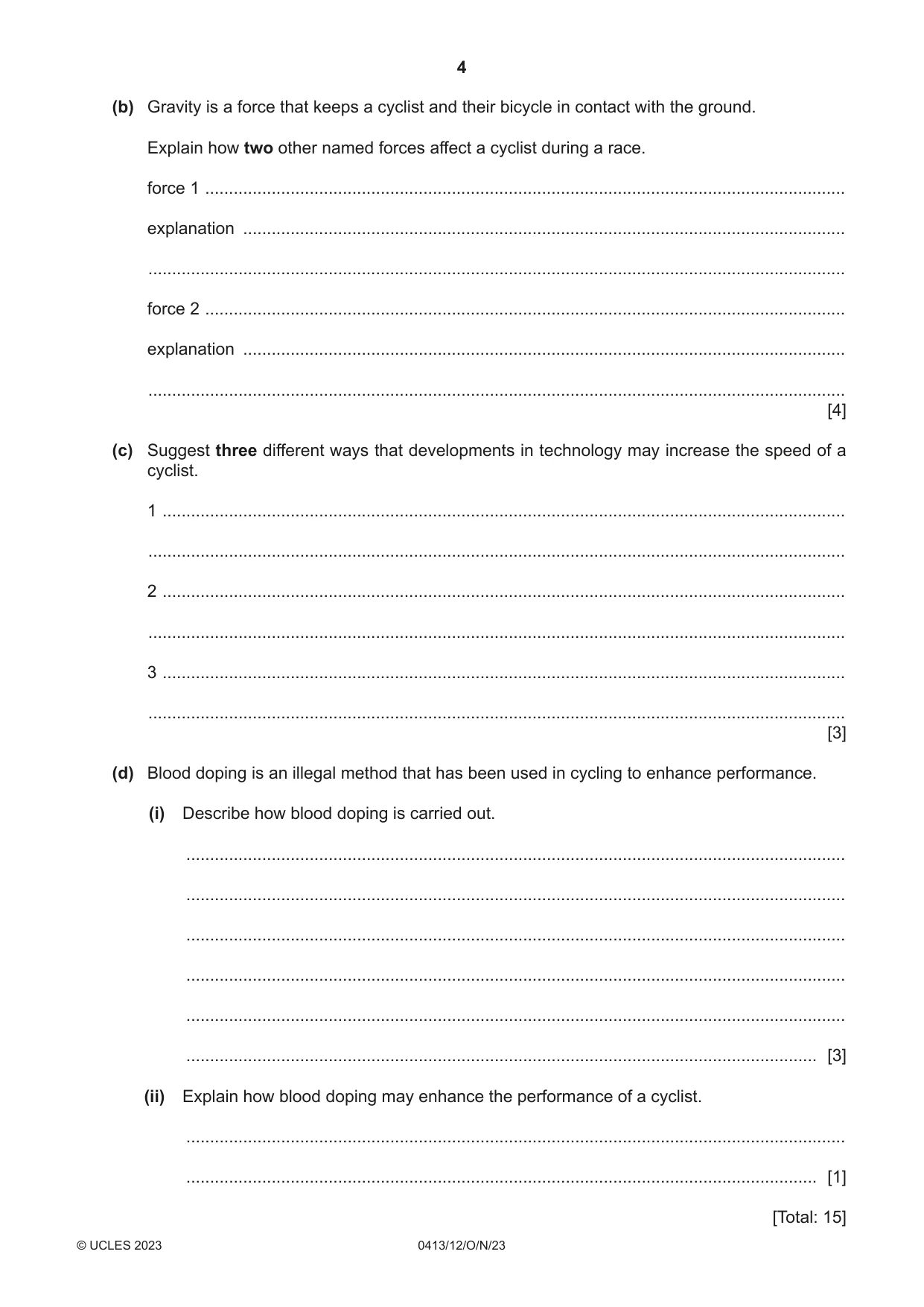 Cambridge IGCSE Physical Education 0413 2023 Oct/Nov Paper 1 · Variant 2 question paper, page 4 of 16