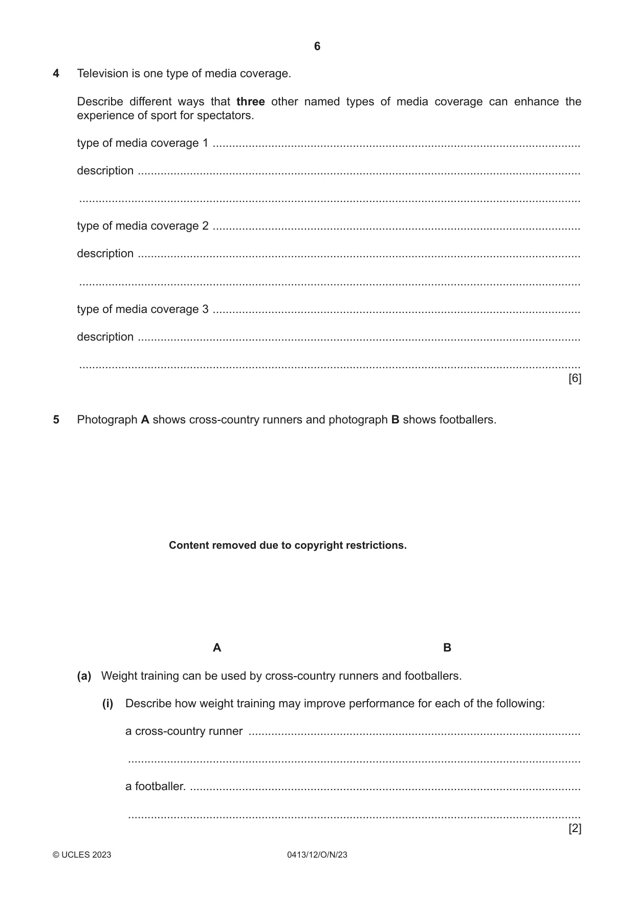 Cambridge IGCSE Physical Education 0413 2023 Oct/Nov Paper 1 · Variant 2 question paper, page 6 of 16