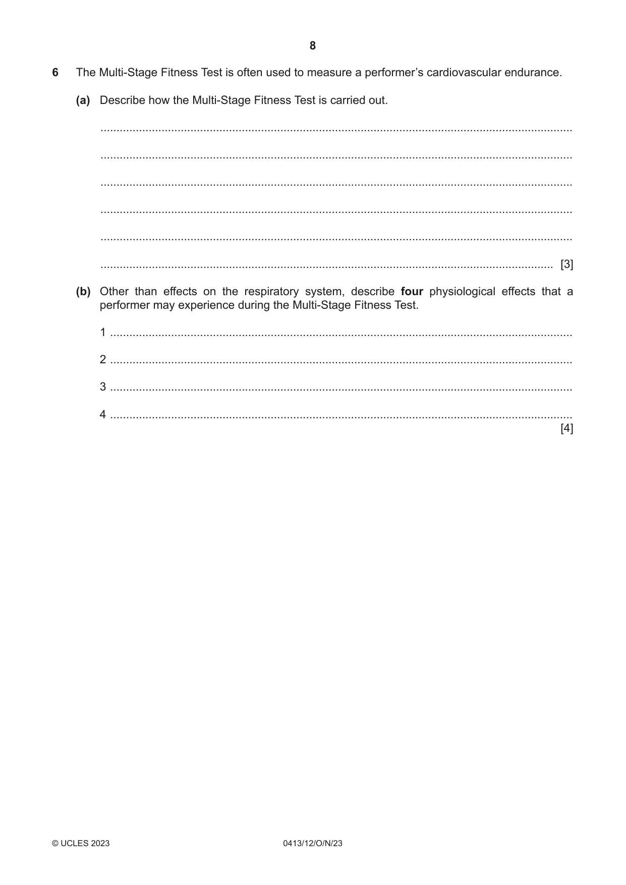 Cambridge IGCSE Physical Education 0413 2023 Oct/Nov Paper 1 · Variant 2 question paper, page 8 of 16