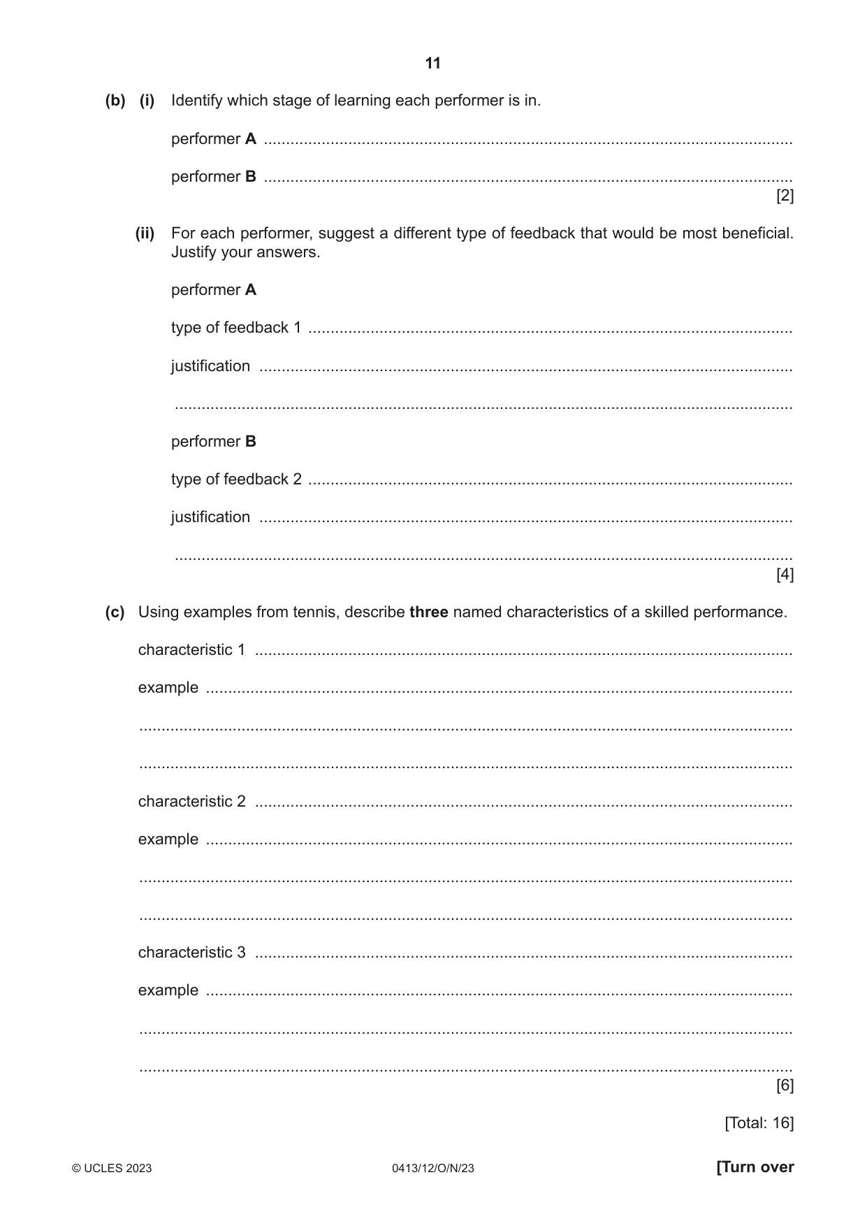 Cambridge IGCSE Physical Education 0413 2023 Oct/Nov Paper 1 · Variant 2 question paper, page 11 of 16