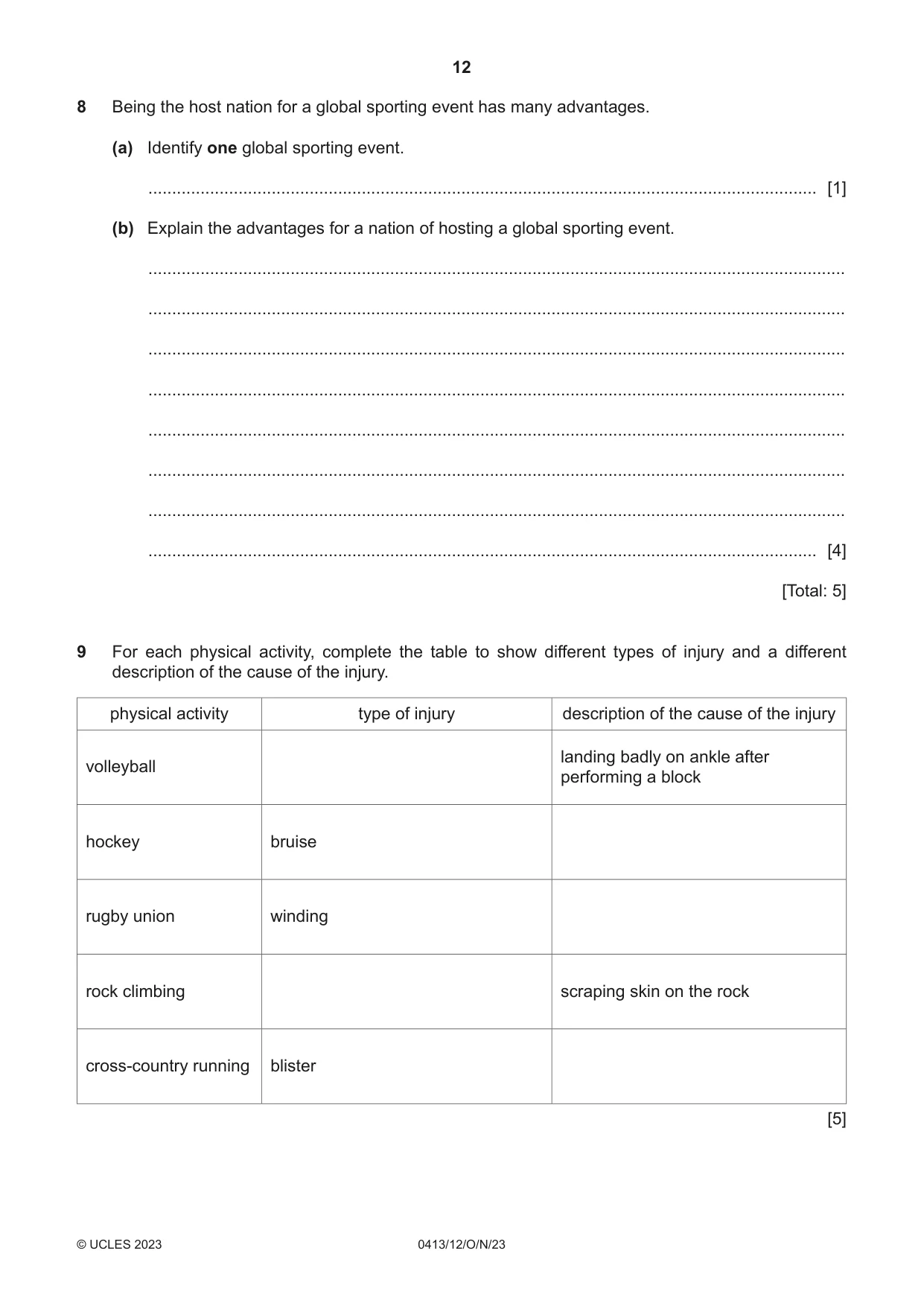 Cambridge IGCSE Physical Education 0413 2023 Oct/Nov Paper 1 · Variant 2 question paper, page 12 of 16