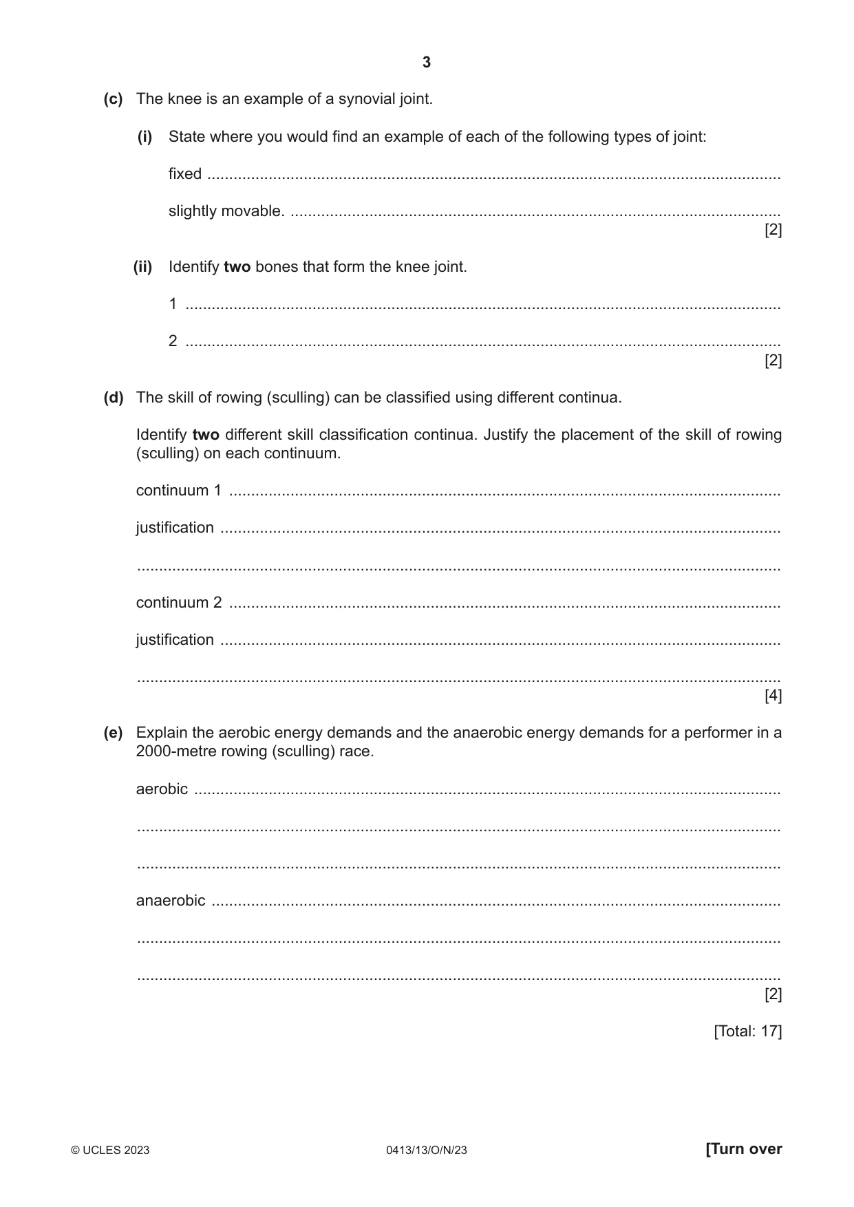 Cambridge IGCSE Physical Education 0413 2023 Oct/Nov Paper 1 · Variant 3 question paper, page 3 of 16