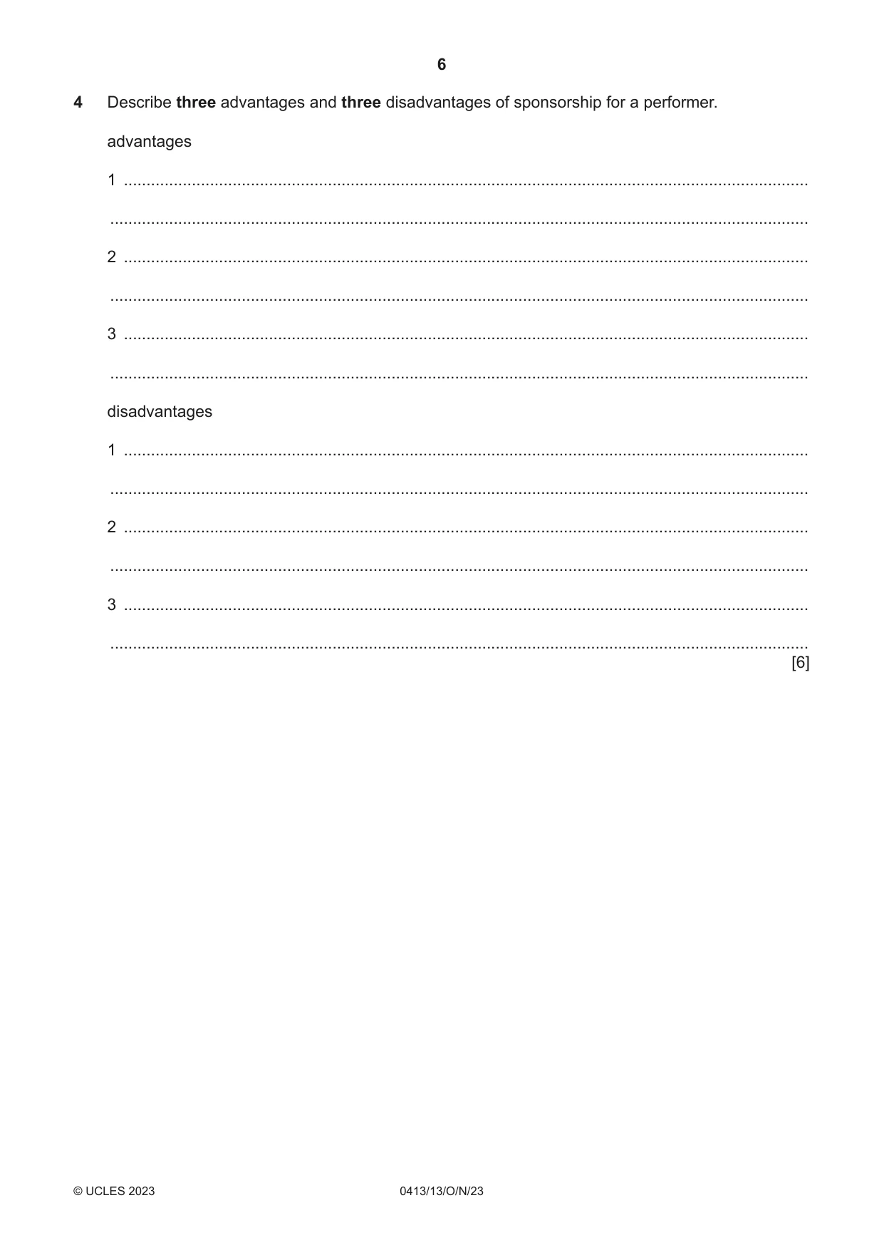 Cambridge IGCSE Physical Education 0413 2023 Oct/Nov Paper 1 · Variant 3 question paper, page 6 of 16