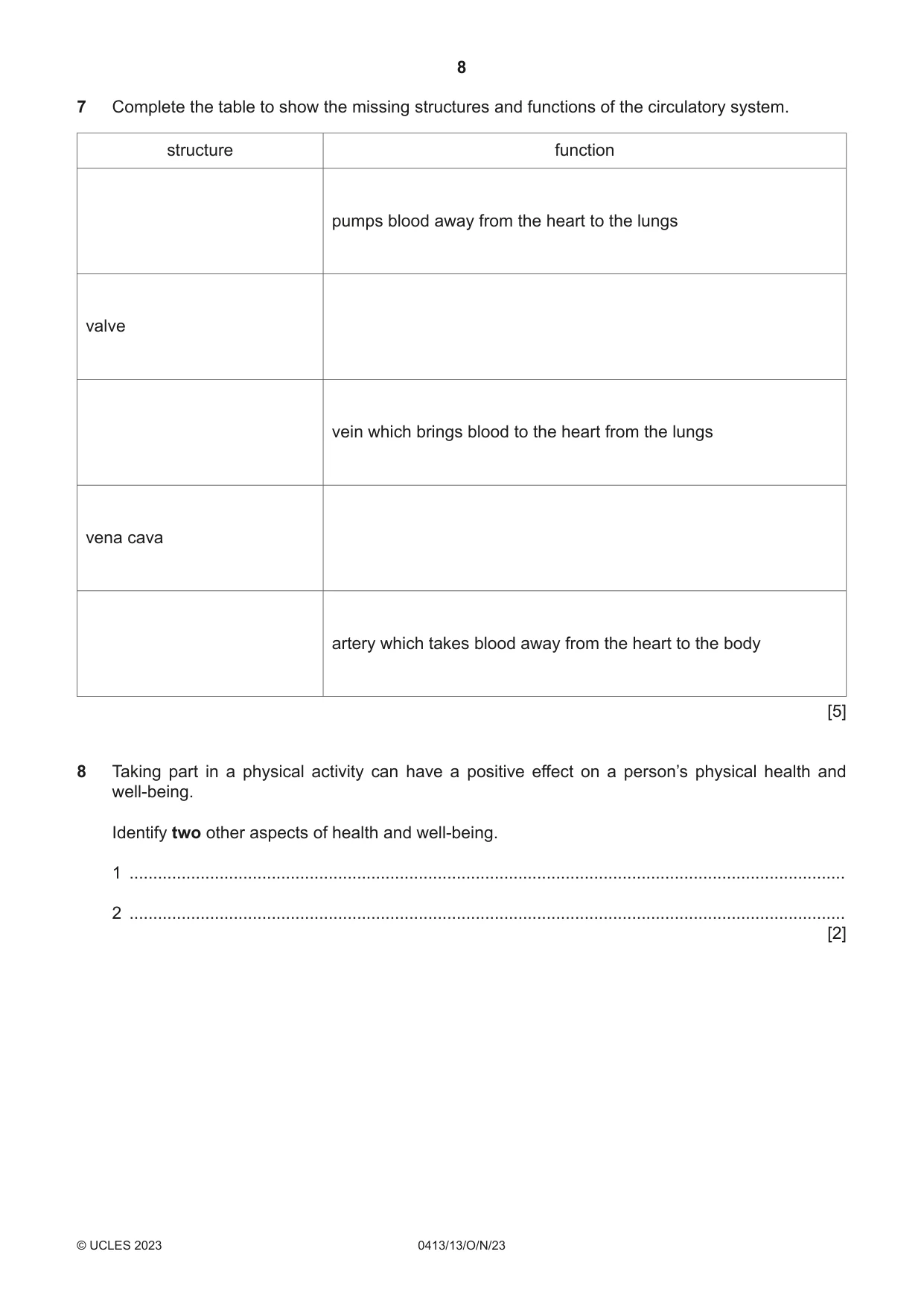 Cambridge IGCSE Physical Education 0413 2023 Oct/Nov Paper 1 · Variant 3 question paper, page 8 of 16
