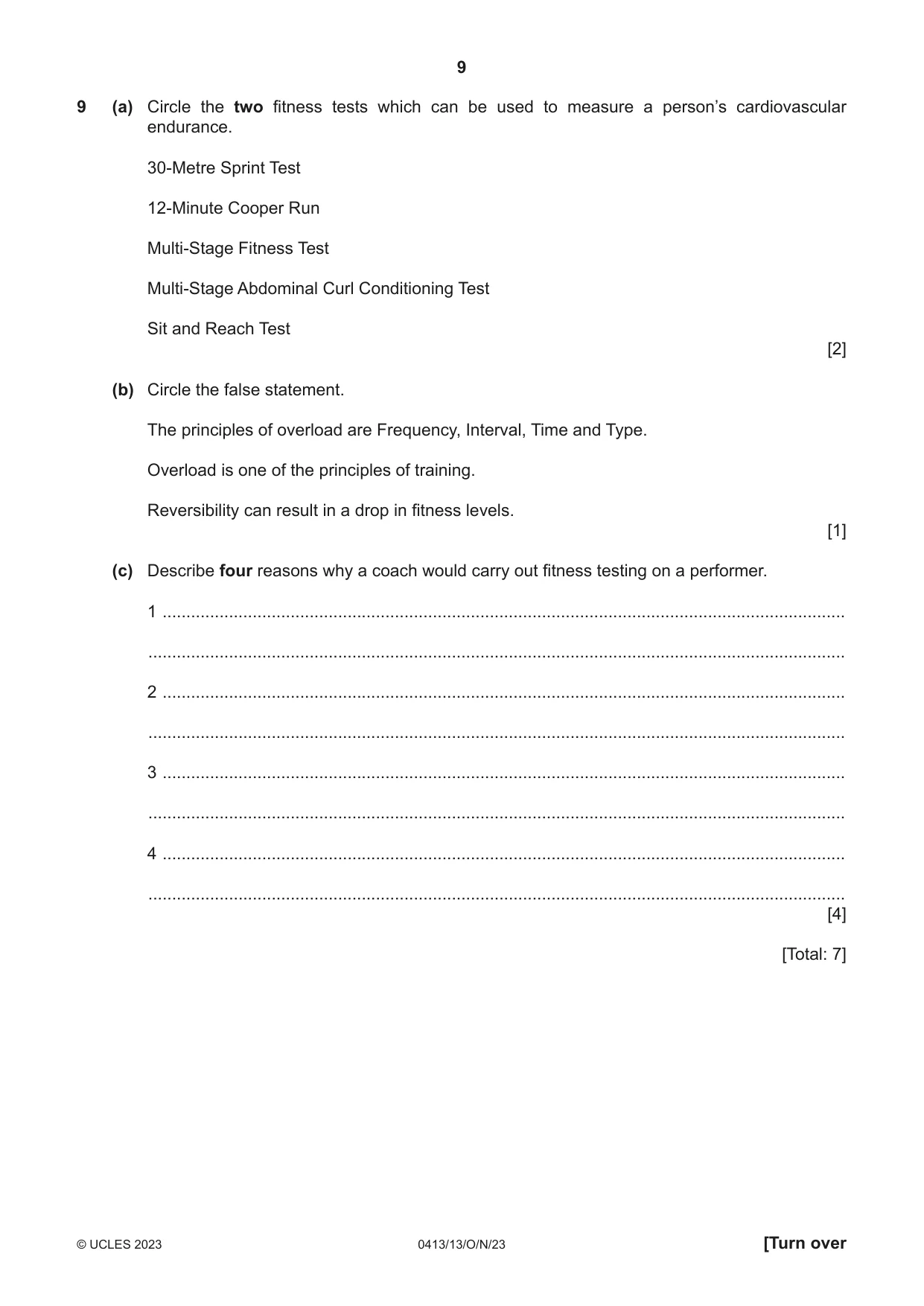 Cambridge IGCSE Physical Education 0413 2023 Oct/Nov Paper 1 · Variant 3 question paper, page 9 of 16