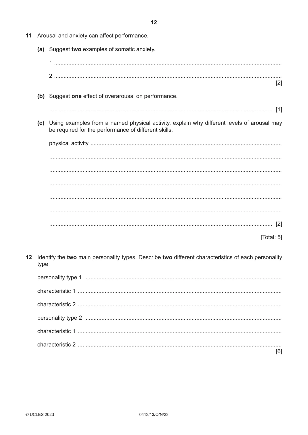 Cambridge IGCSE Physical Education 0413 2023 Oct/Nov Paper 1 · Variant 3 question paper, page 12 of 16