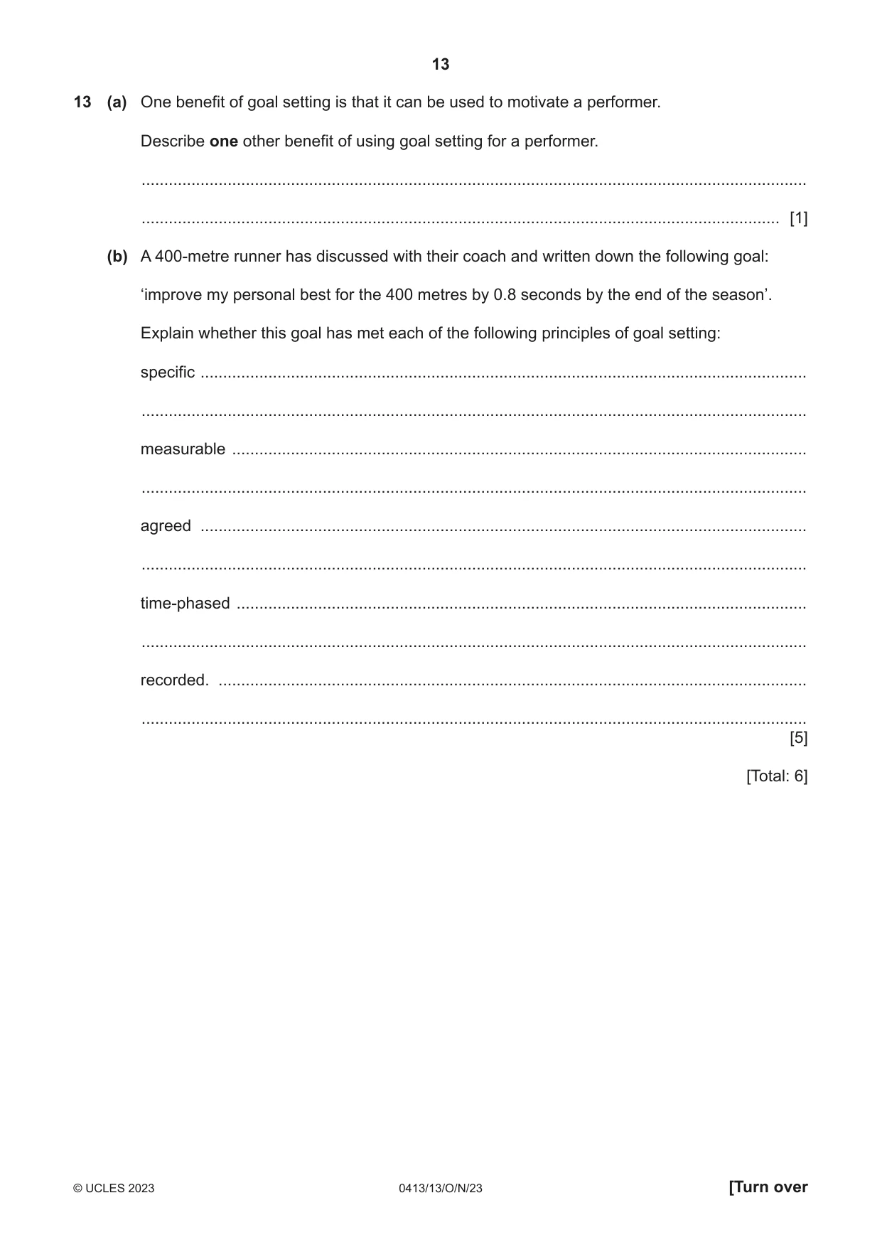 Cambridge IGCSE Physical Education 0413 2023 Oct/Nov Paper 1 · Variant 3 question paper, page 13 of 16
