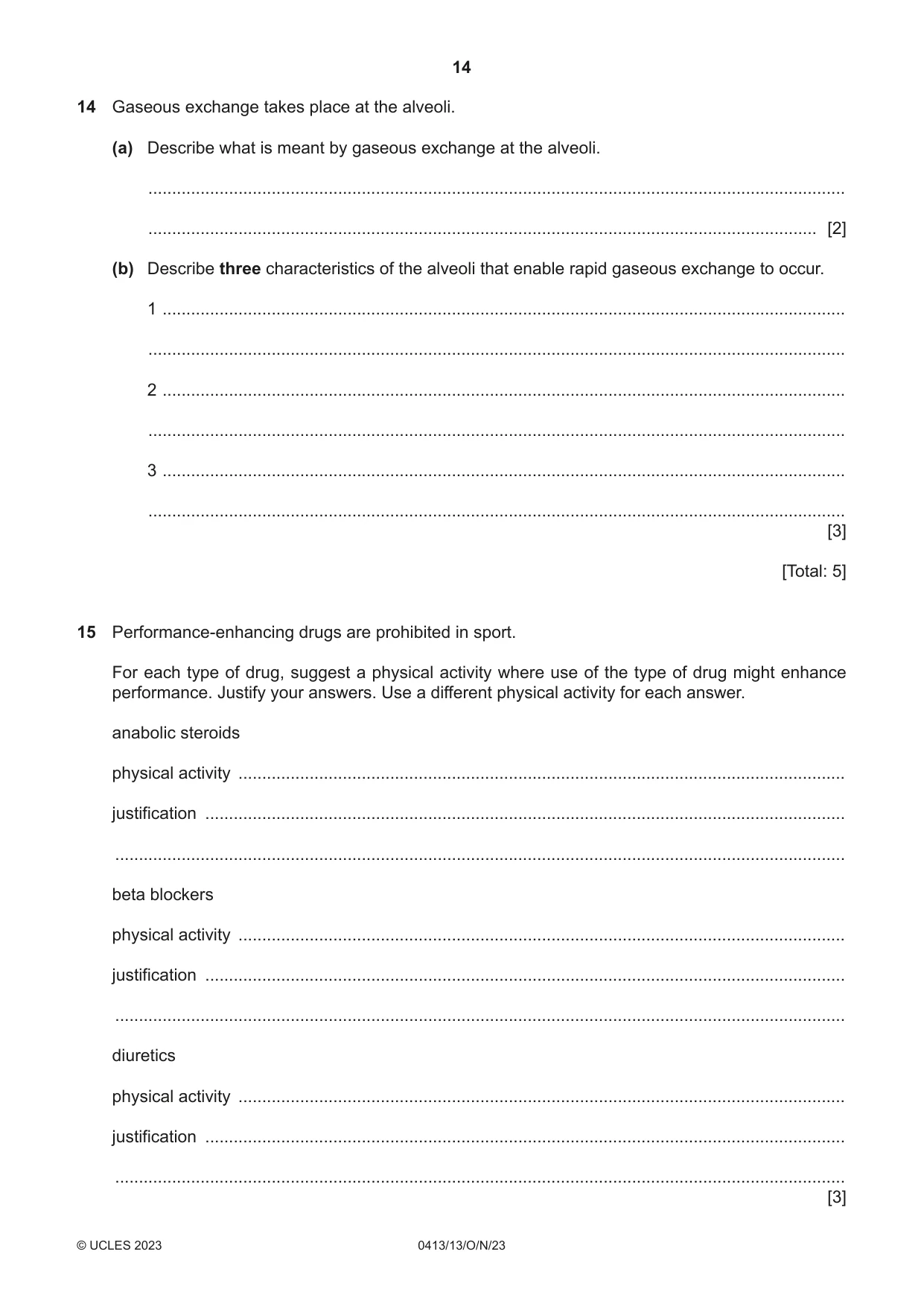 Cambridge IGCSE Physical Education 0413 2023 Oct/Nov Paper 1 · Variant 3 question paper, page 14 of 16