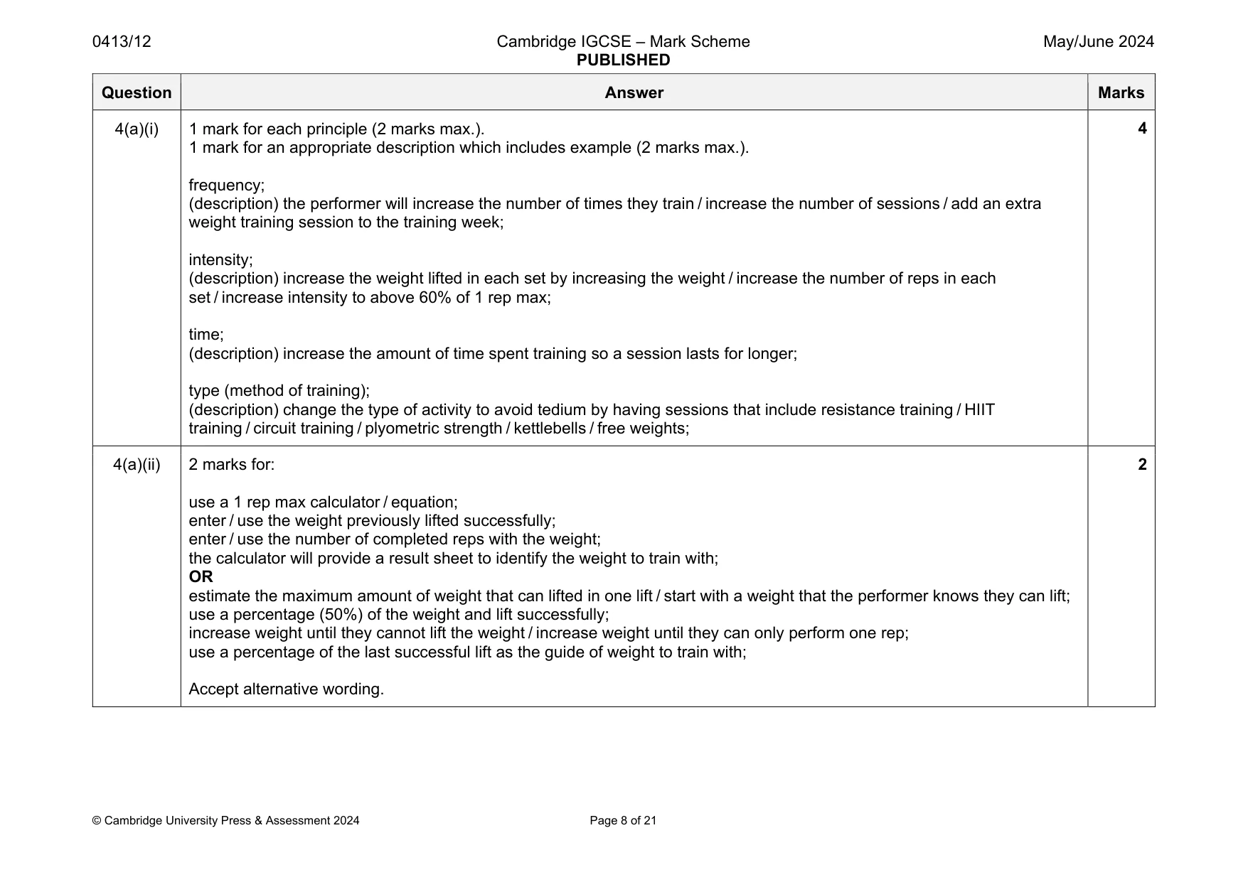 Mark scheme, page 8 of 21