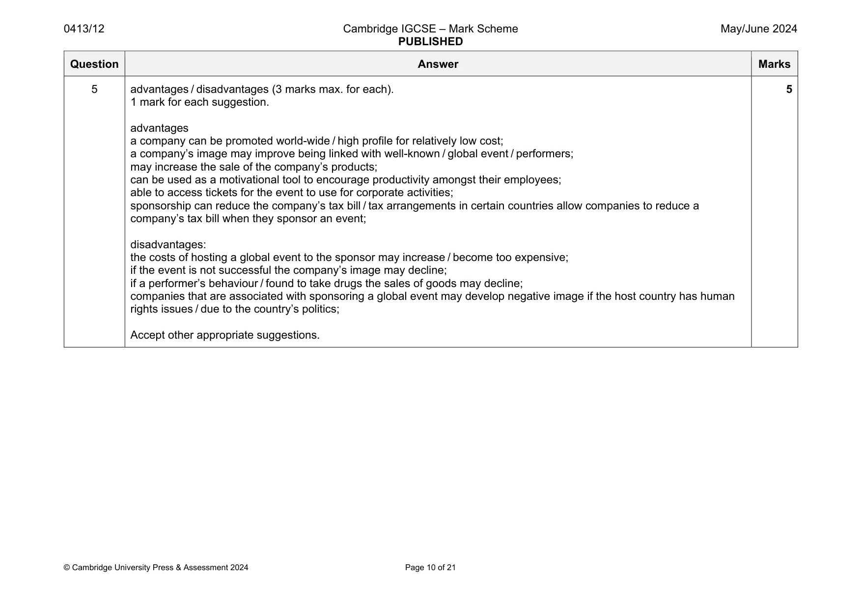 Mark scheme, page 10 of 21