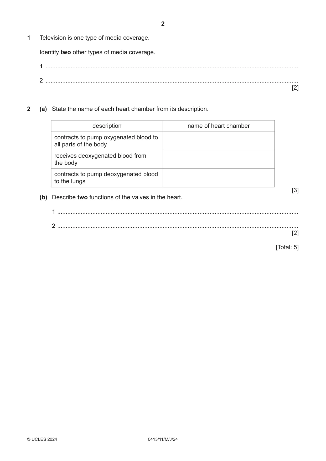Cambridge IGCSE Physical Education 0413 2024 May/June Paper 1 · Variant 1 question paper, page 2 of 16