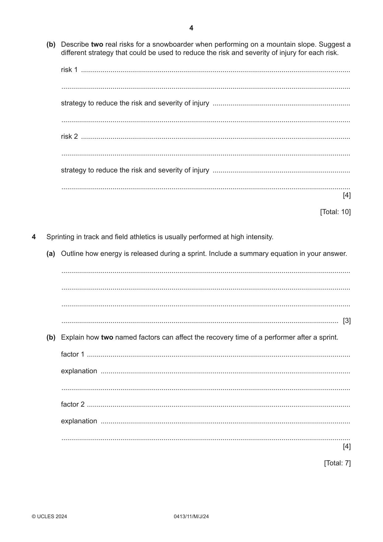 Cambridge IGCSE Physical Education 0413 2024 May/June Paper 1 · Variant 1 question paper, page 4 of 16
