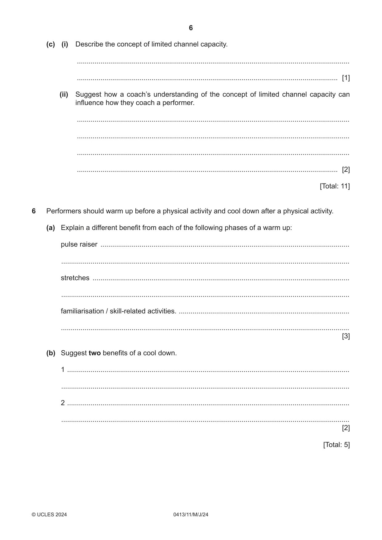 Cambridge IGCSE Physical Education 0413 2024 May/June Paper 1 · Variant 1 question paper, page 6 of 16