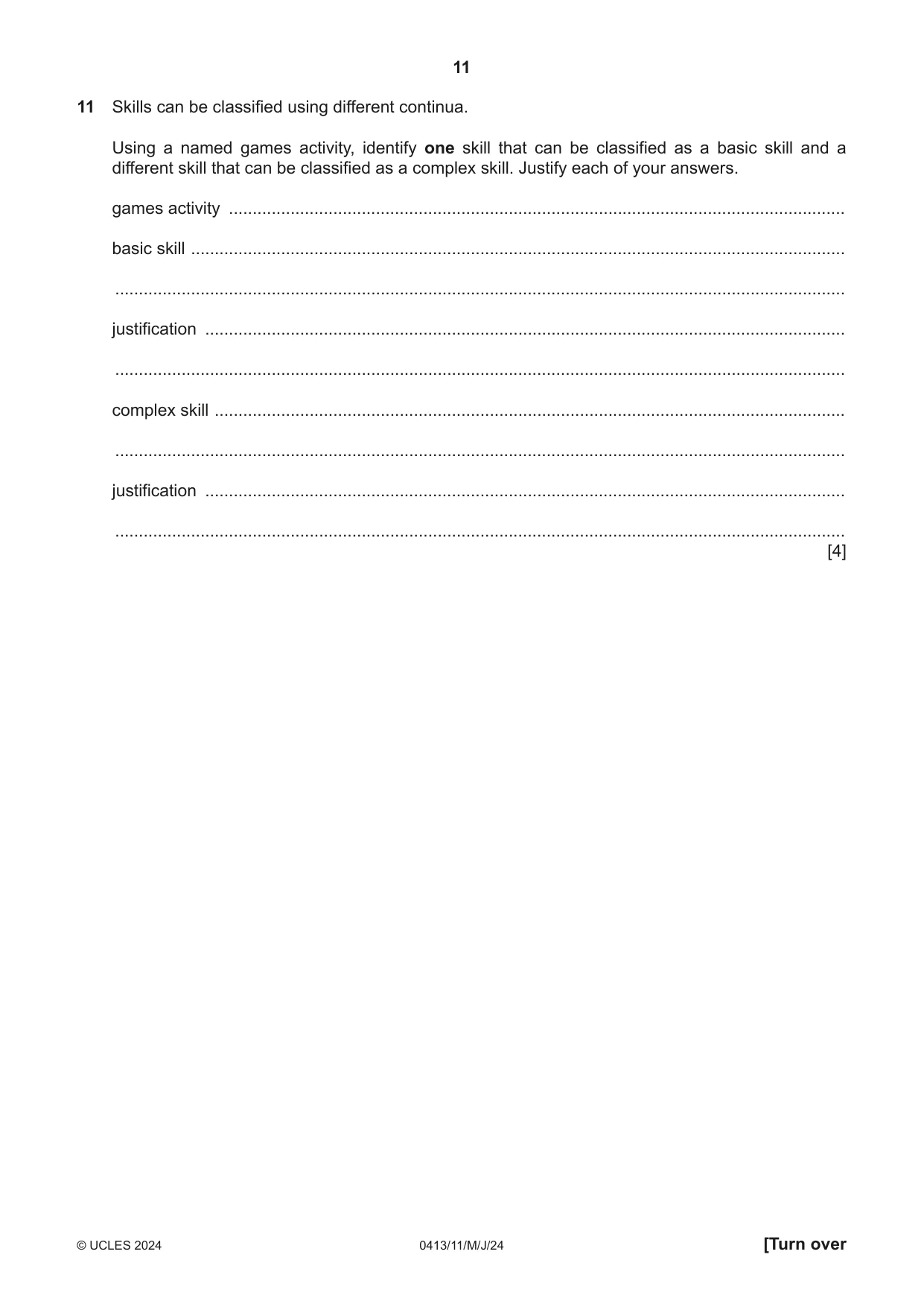 Cambridge IGCSE Physical Education 0413 2024 May/June Paper 1 · Variant 1 question paper, page 11 of 16