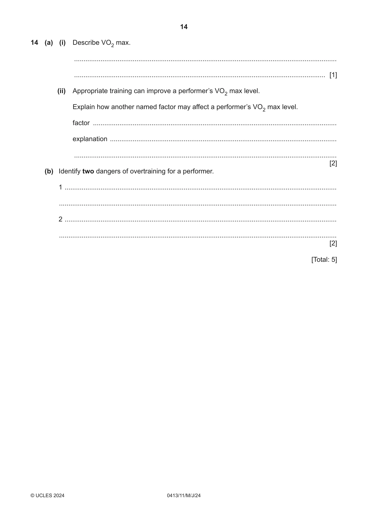 Cambridge IGCSE Physical Education 0413 2024 May/June Paper 1 · Variant 1 question paper, page 14 of 16