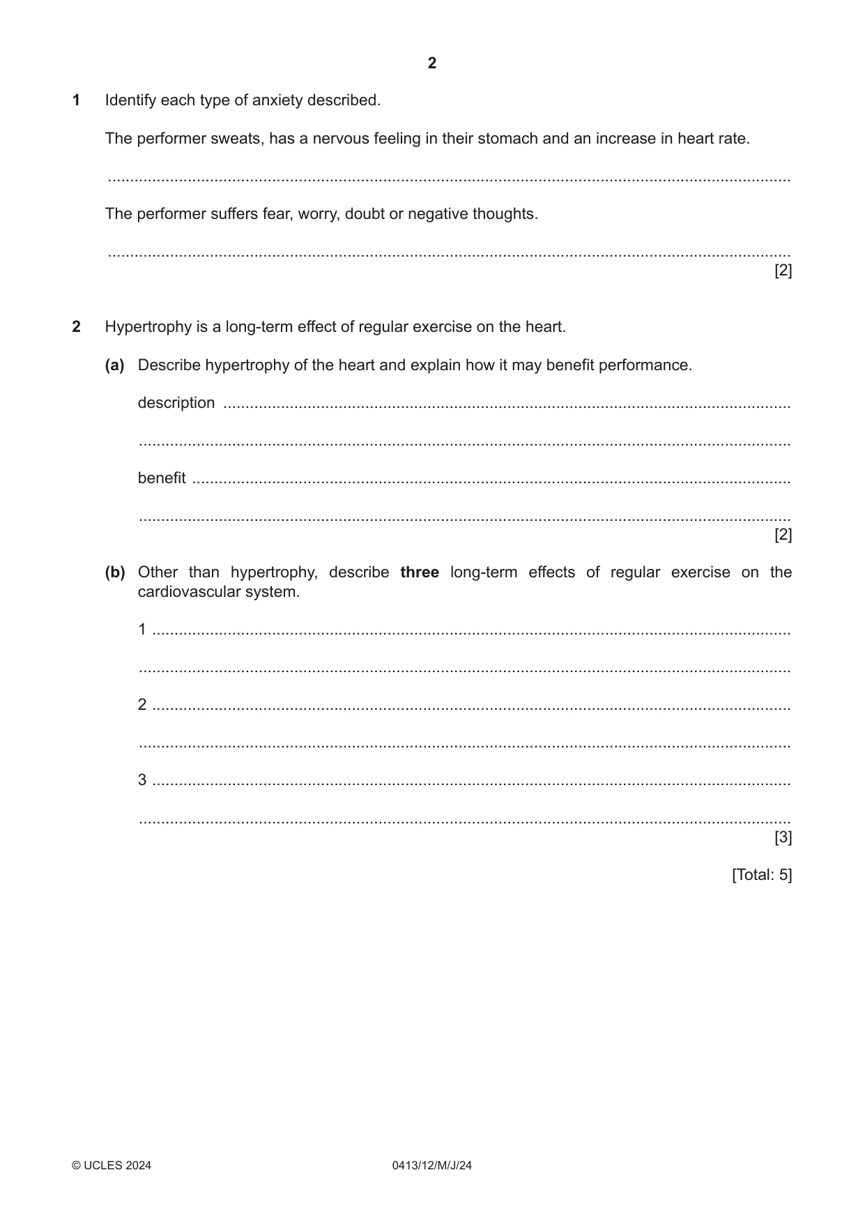 Cambridge IGCSE Physical Education 0413 2024 May/June Paper 1 · Variant 2 question paper, page 2 of 16