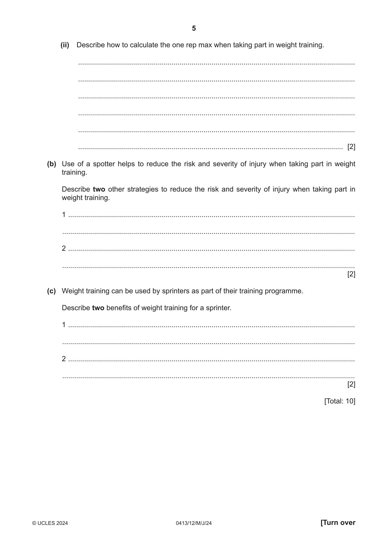 Cambridge IGCSE Physical Education 0413 2024 May/June Paper 1 · Variant 2 question paper, page 5 of 16