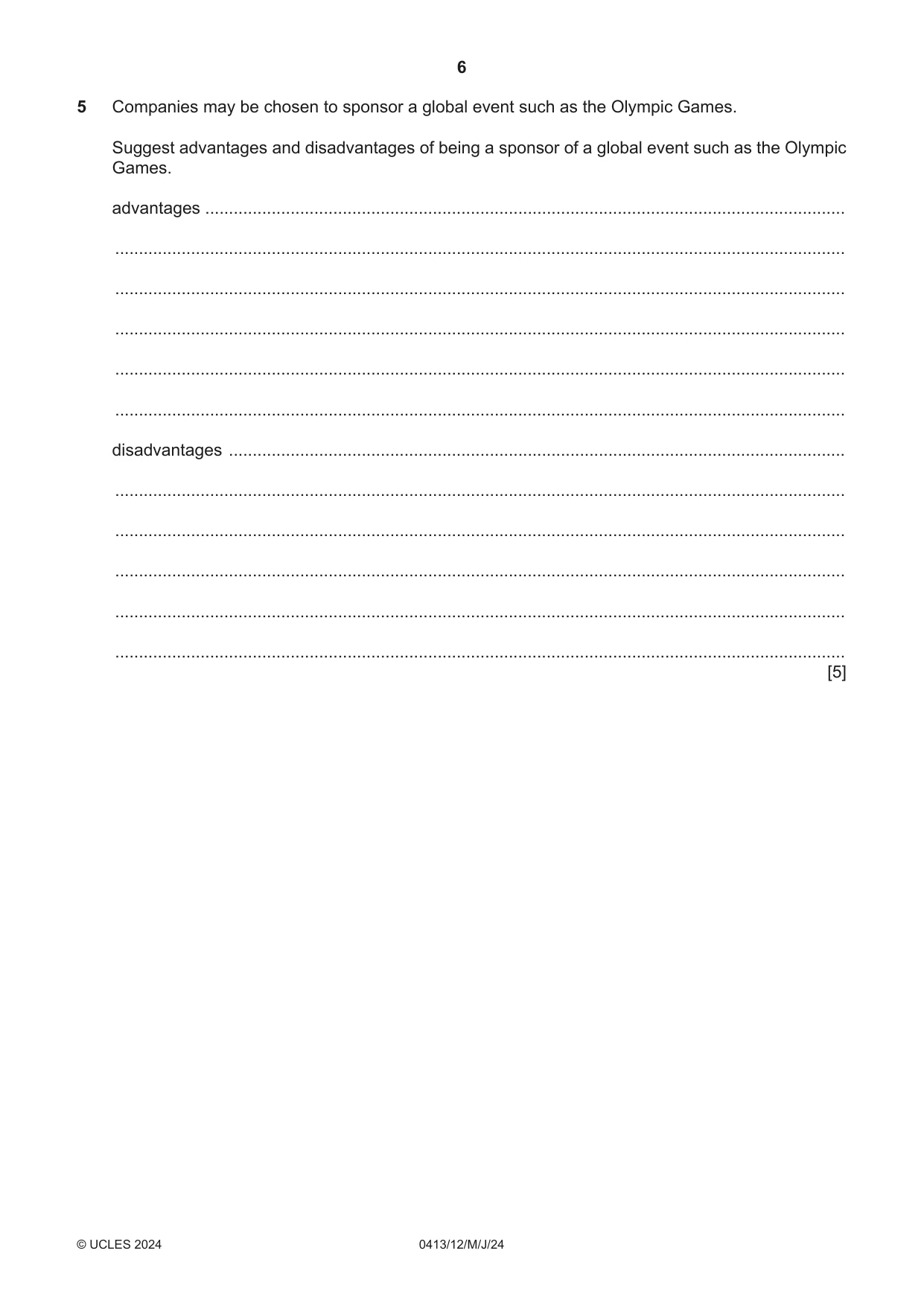 Cambridge IGCSE Physical Education 0413 2024 May/June Paper 1 · Variant 2 question paper, page 6 of 16