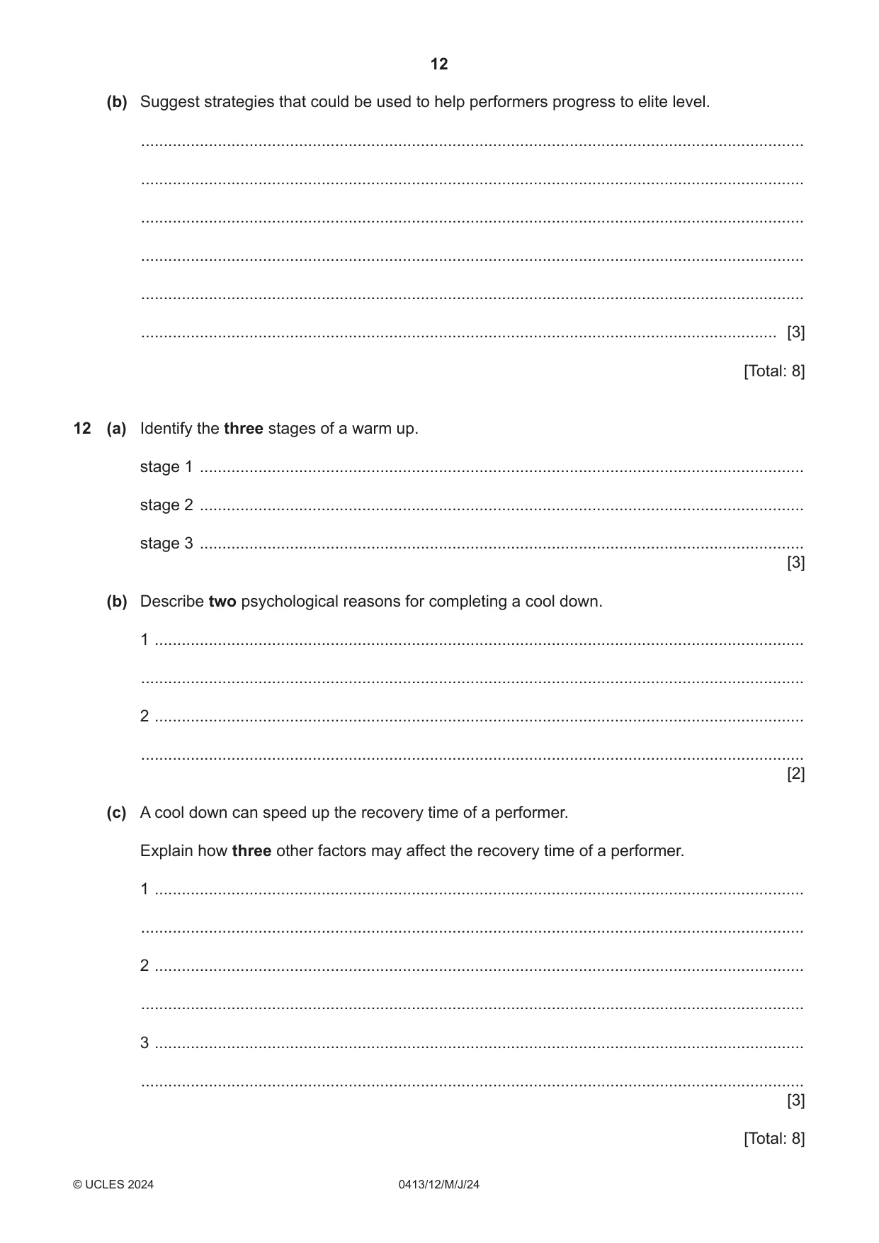 Cambridge IGCSE Physical Education 0413 2024 May/June Paper 1 · Variant 2 question paper, page 12 of 16