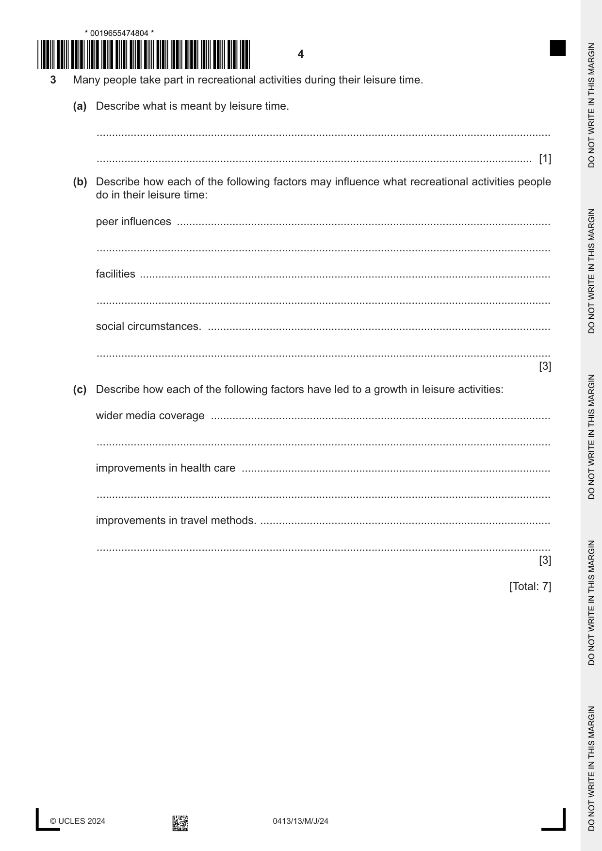 Cambridge IGCSE Physical Education 0413 2024 May/June Paper 1 · Variant 3 question paper, page 4 of 16