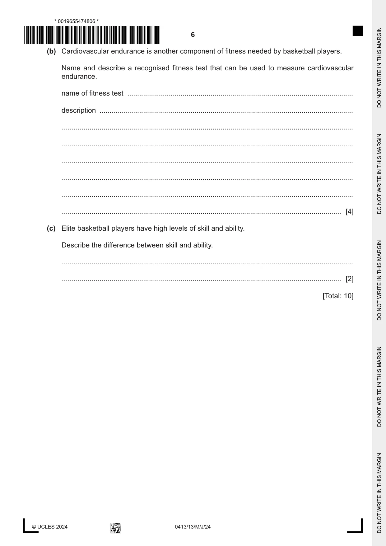 Cambridge IGCSE Physical Education 0413 2024 May/June Paper 1 · Variant 3 question paper, page 6 of 16