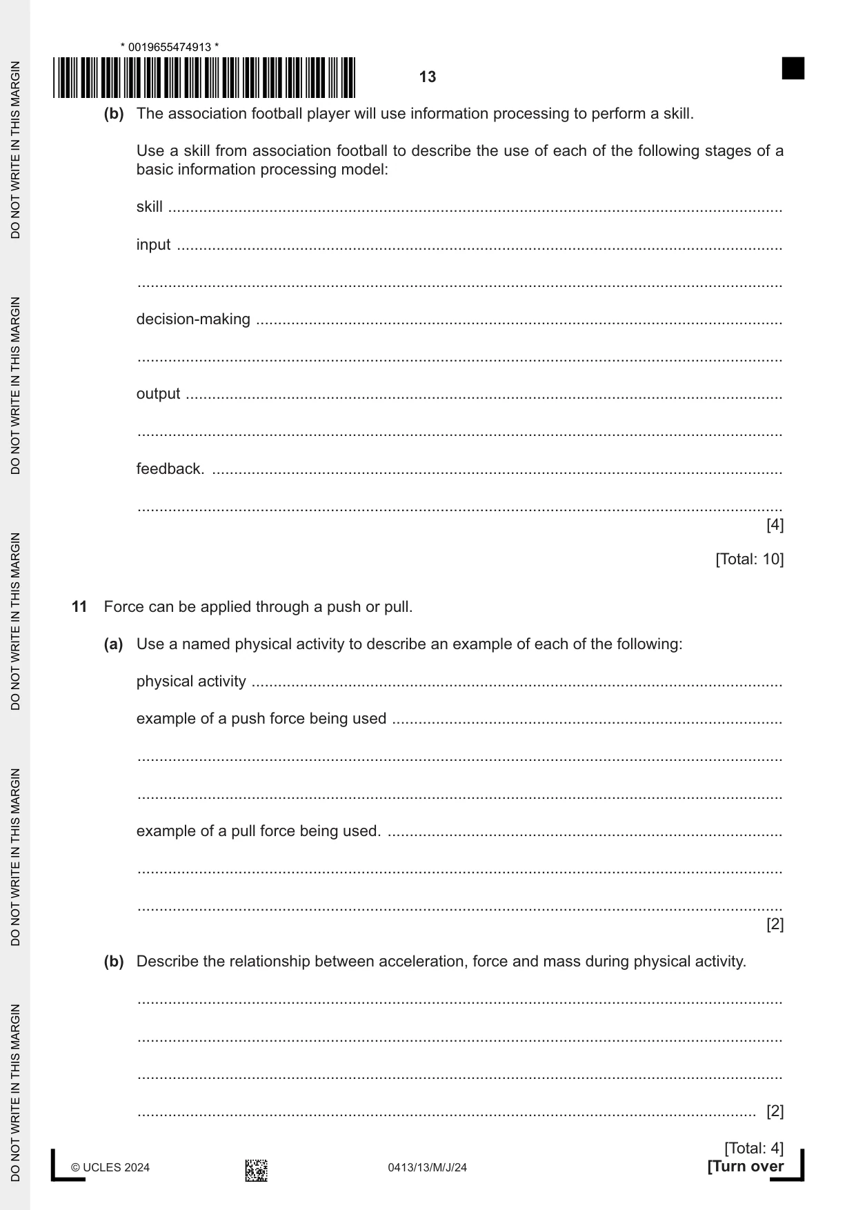 Cambridge IGCSE Physical Education 0413 2024 May/June Paper 1 · Variant 3 question paper, page 13 of 16