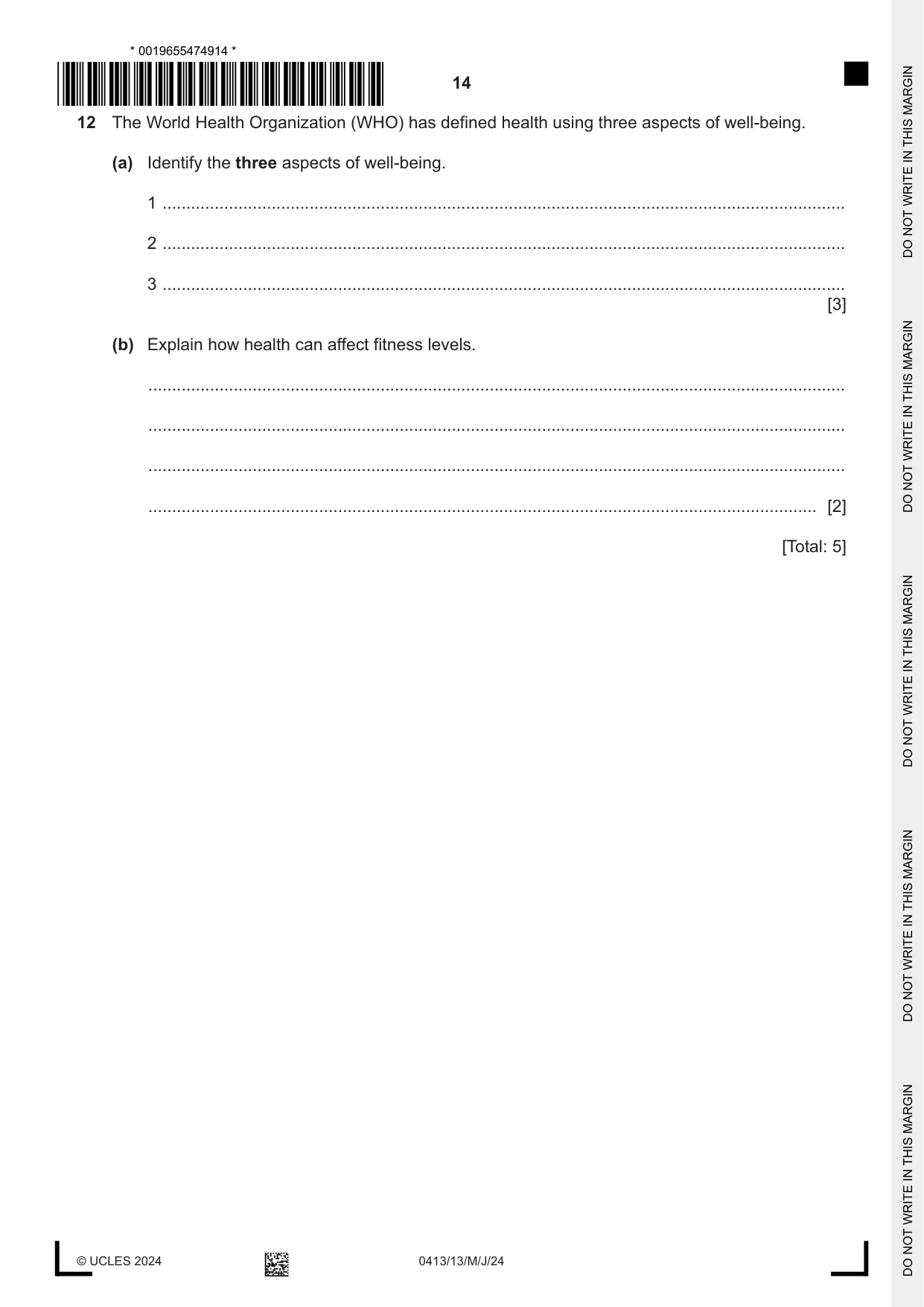 Cambridge IGCSE Physical Education 0413 2024 May/June Paper 1 · Variant 3 question paper, page 14 of 16