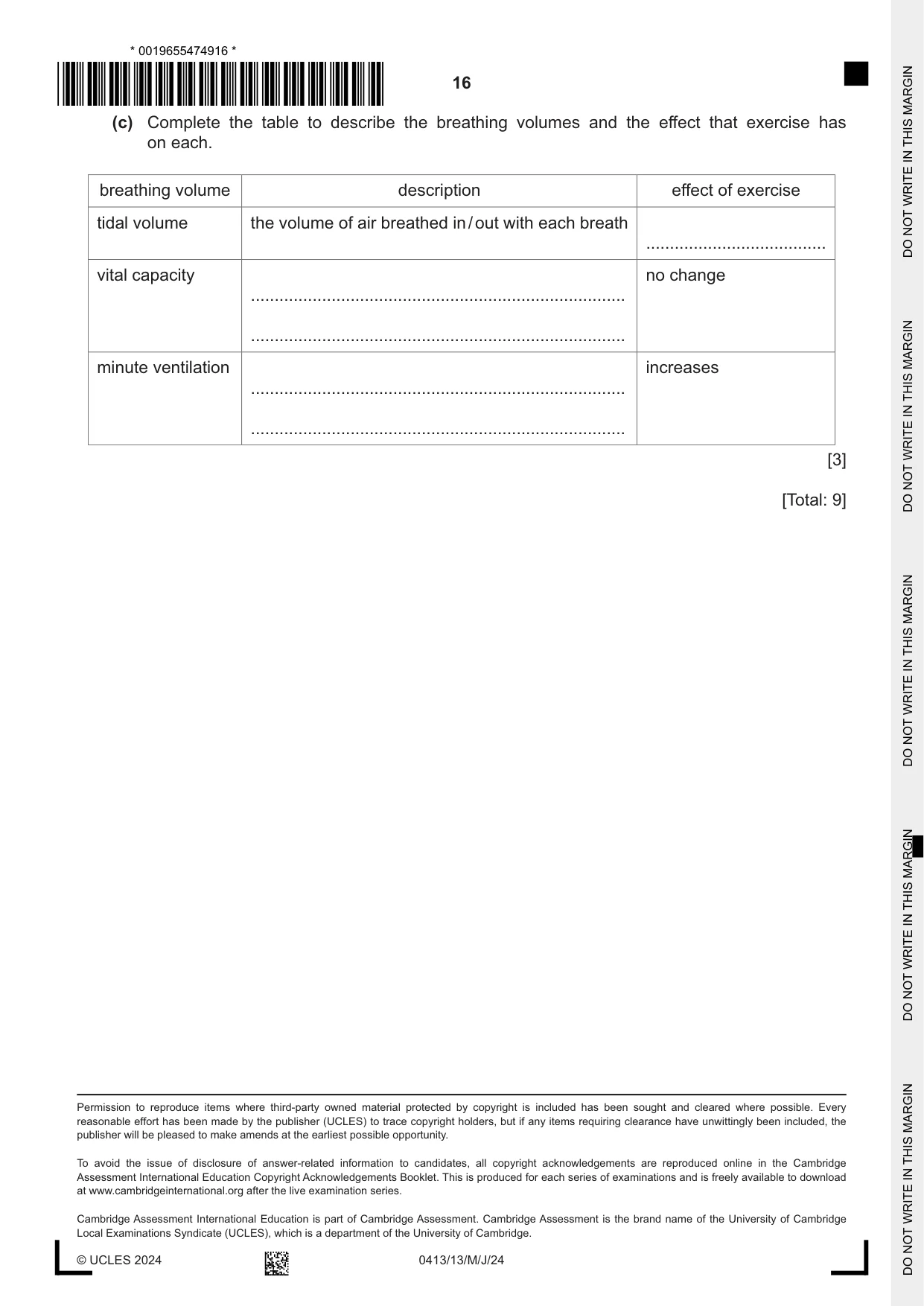 Cambridge IGCSE Physical Education 0413 2024 May/June Paper 1 · Variant 3 question paper, page 16 of 16