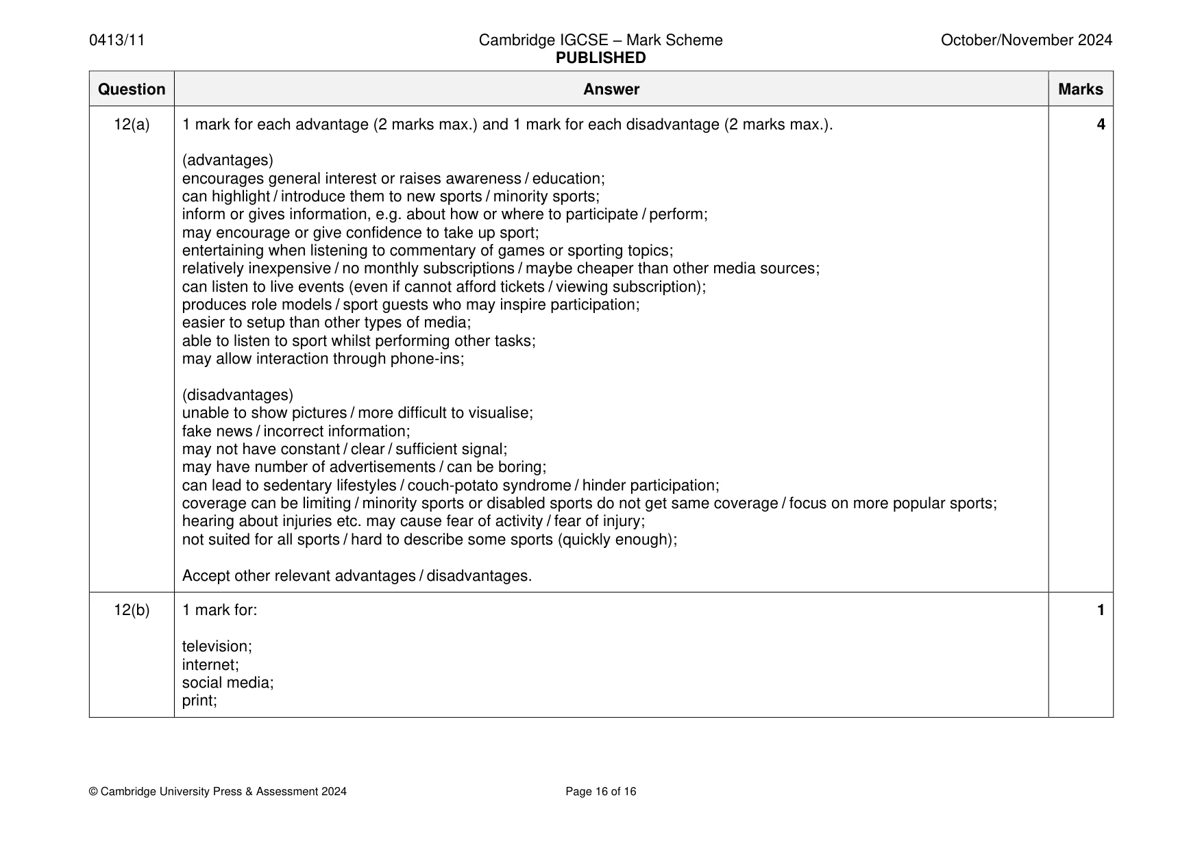 Mark scheme, page 16 of 16
