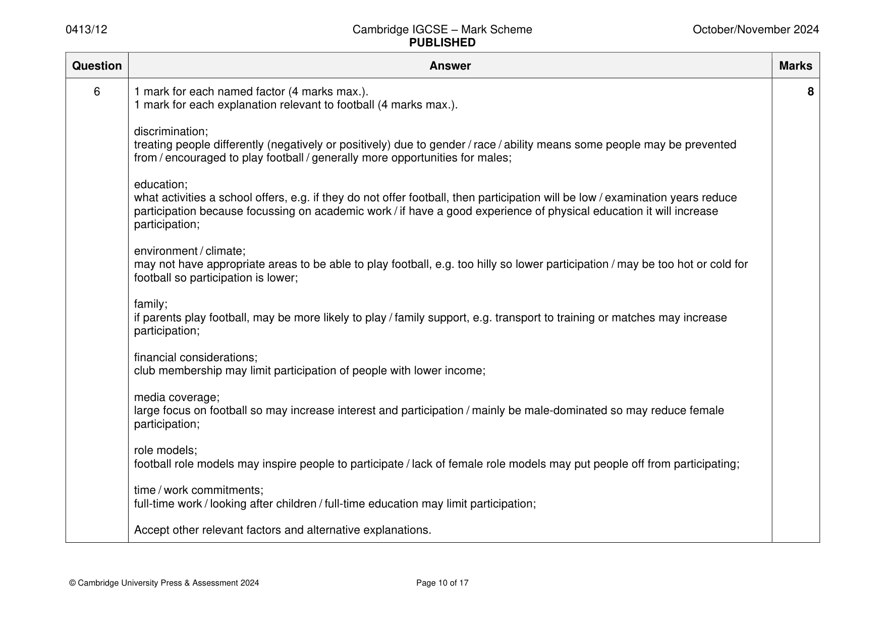 Mark scheme, page 10 of 17