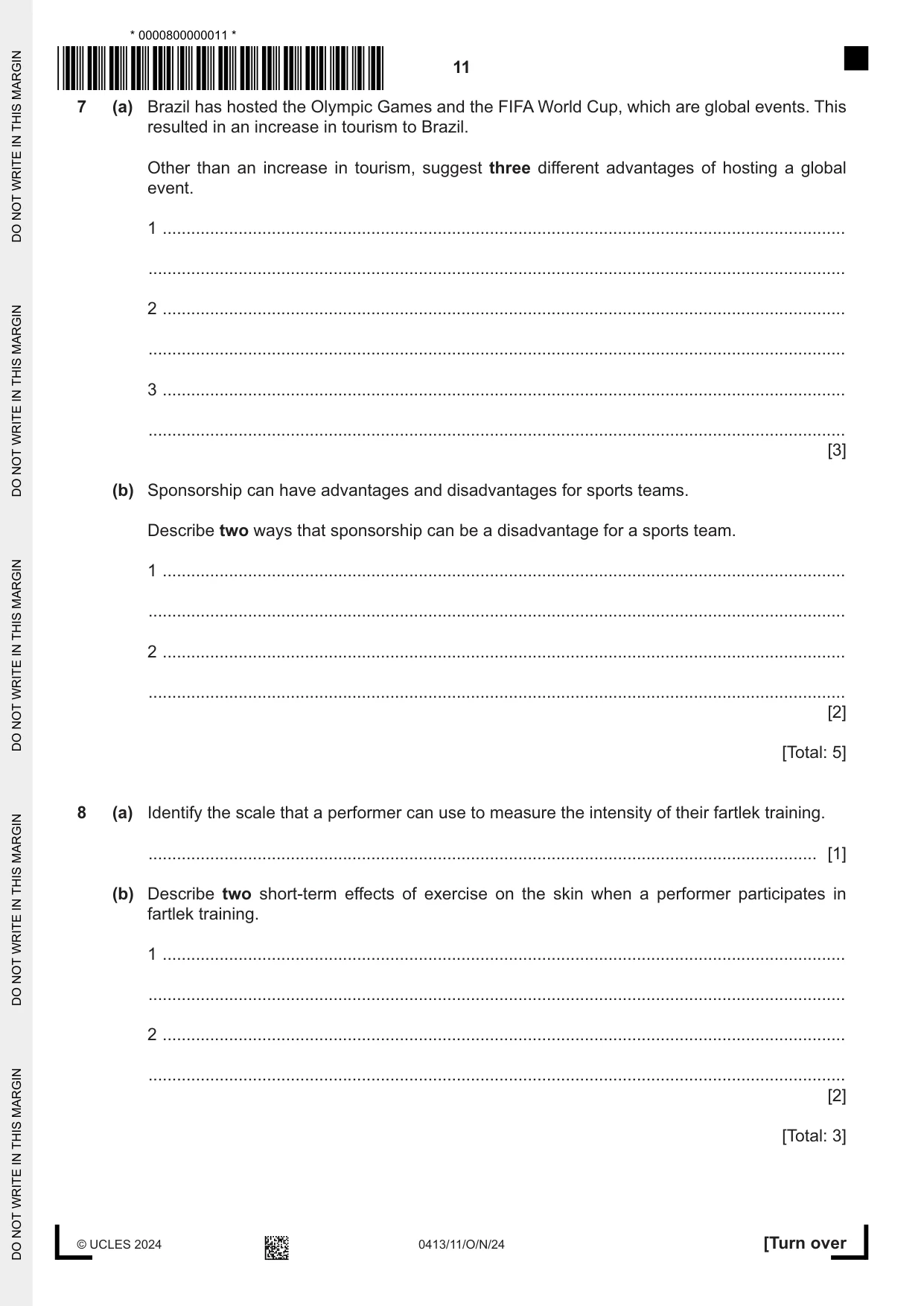 Cambridge IGCSE Physical Education 0413 2024 Oct/Nov Paper 1 · Variant 1 question paper, page 11 of 16