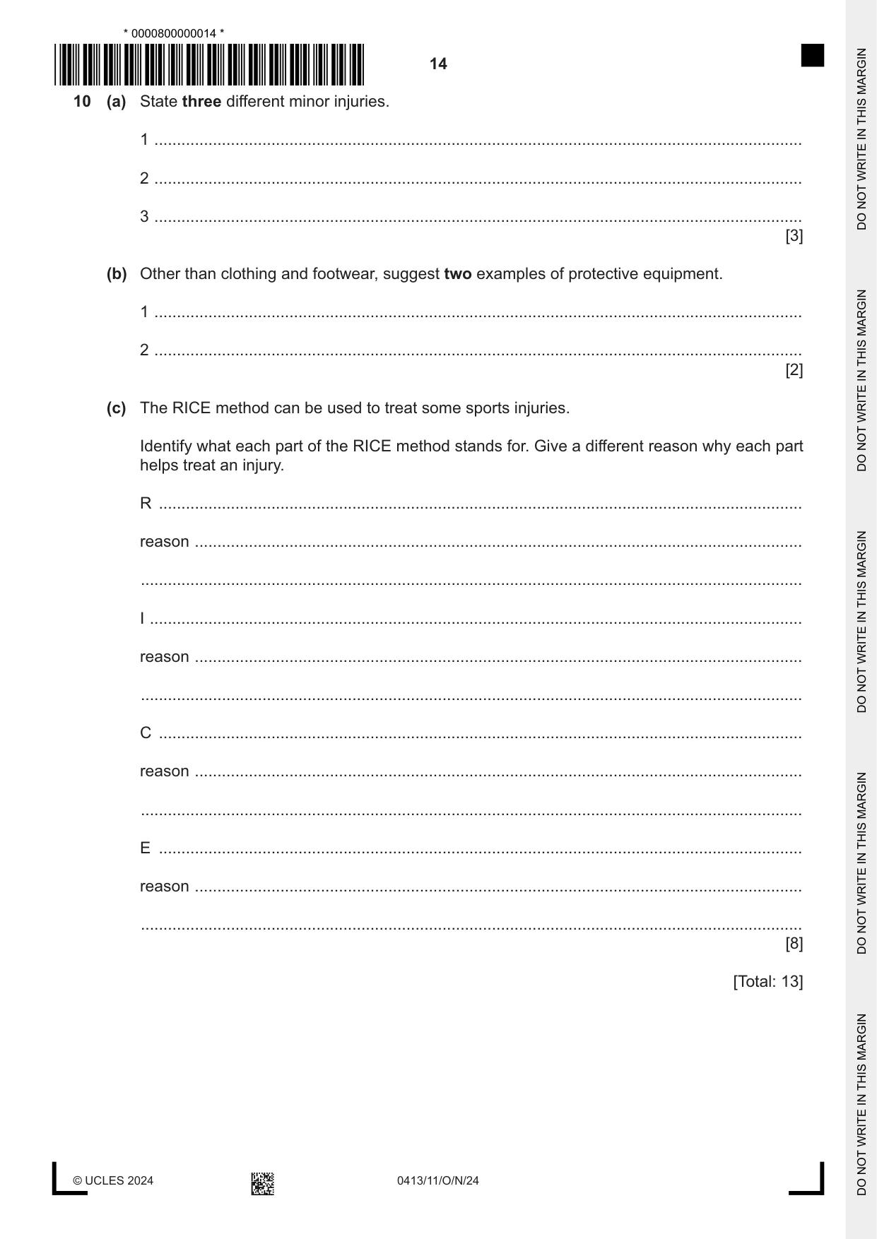 Cambridge IGCSE Physical Education 0413 2024 Oct/Nov Paper 1 · Variant 1 question paper, page 14 of 16