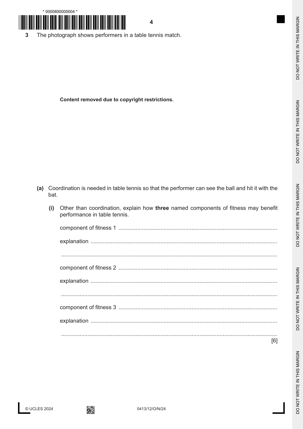 Cambridge IGCSE Physical Education 0413 2024 Oct/Nov Paper 1 · Variant 2 question paper, page 4 of 16