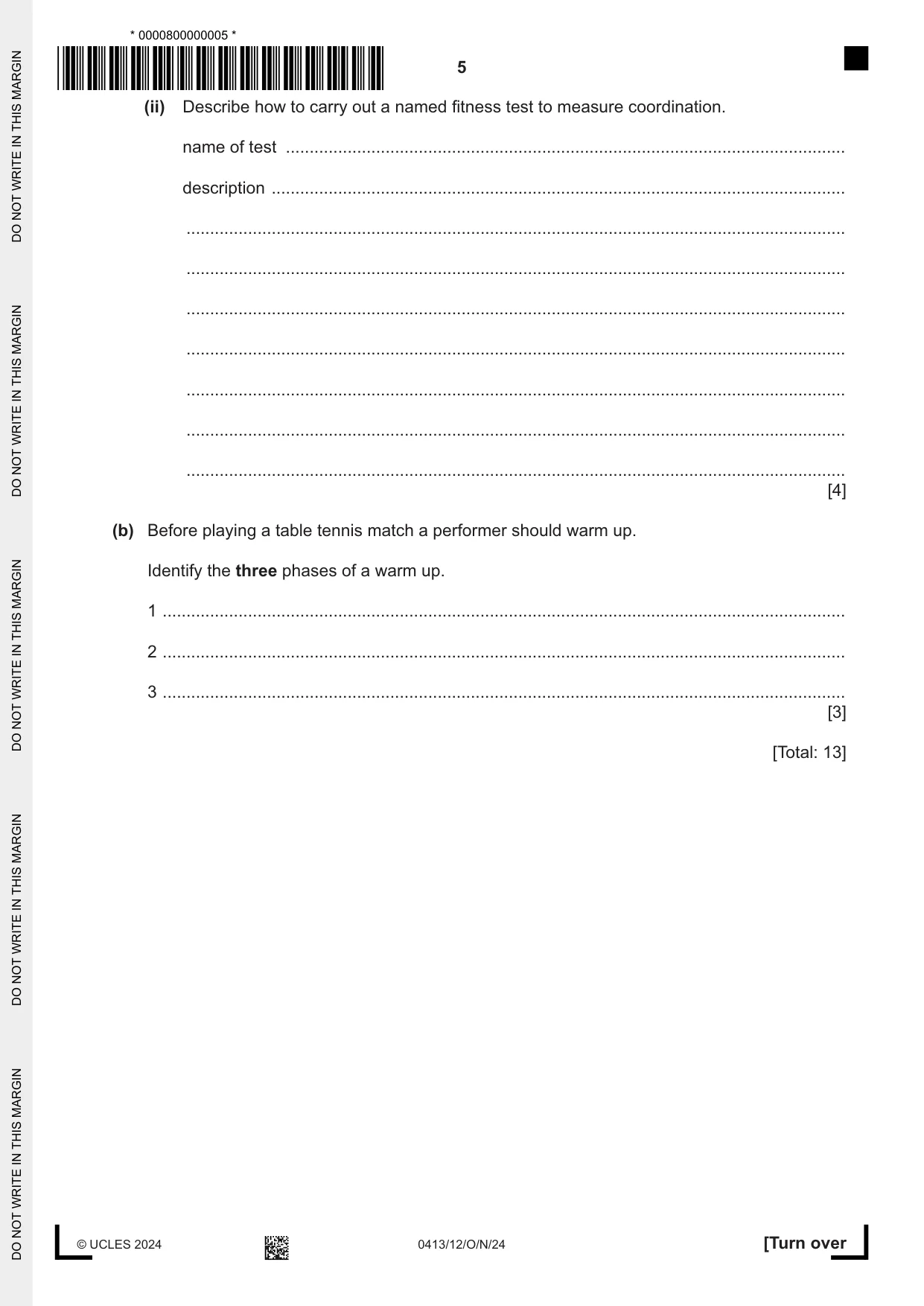 Cambridge IGCSE Physical Education 0413 2024 Oct/Nov Paper 1 · Variant 2 question paper, page 5 of 16