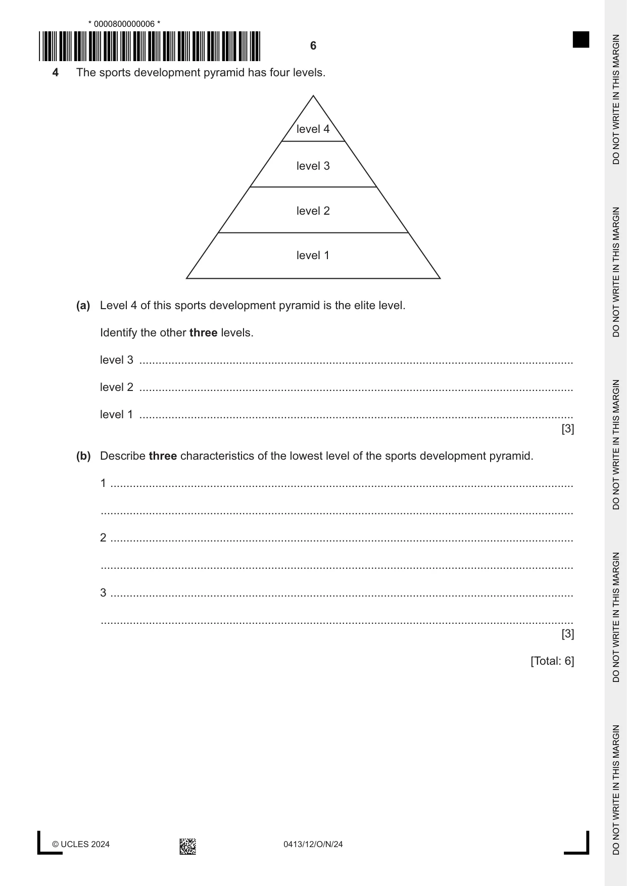 Cambridge IGCSE Physical Education 0413 2024 Oct/Nov Paper 1 · Variant 2 question paper, page 6 of 16