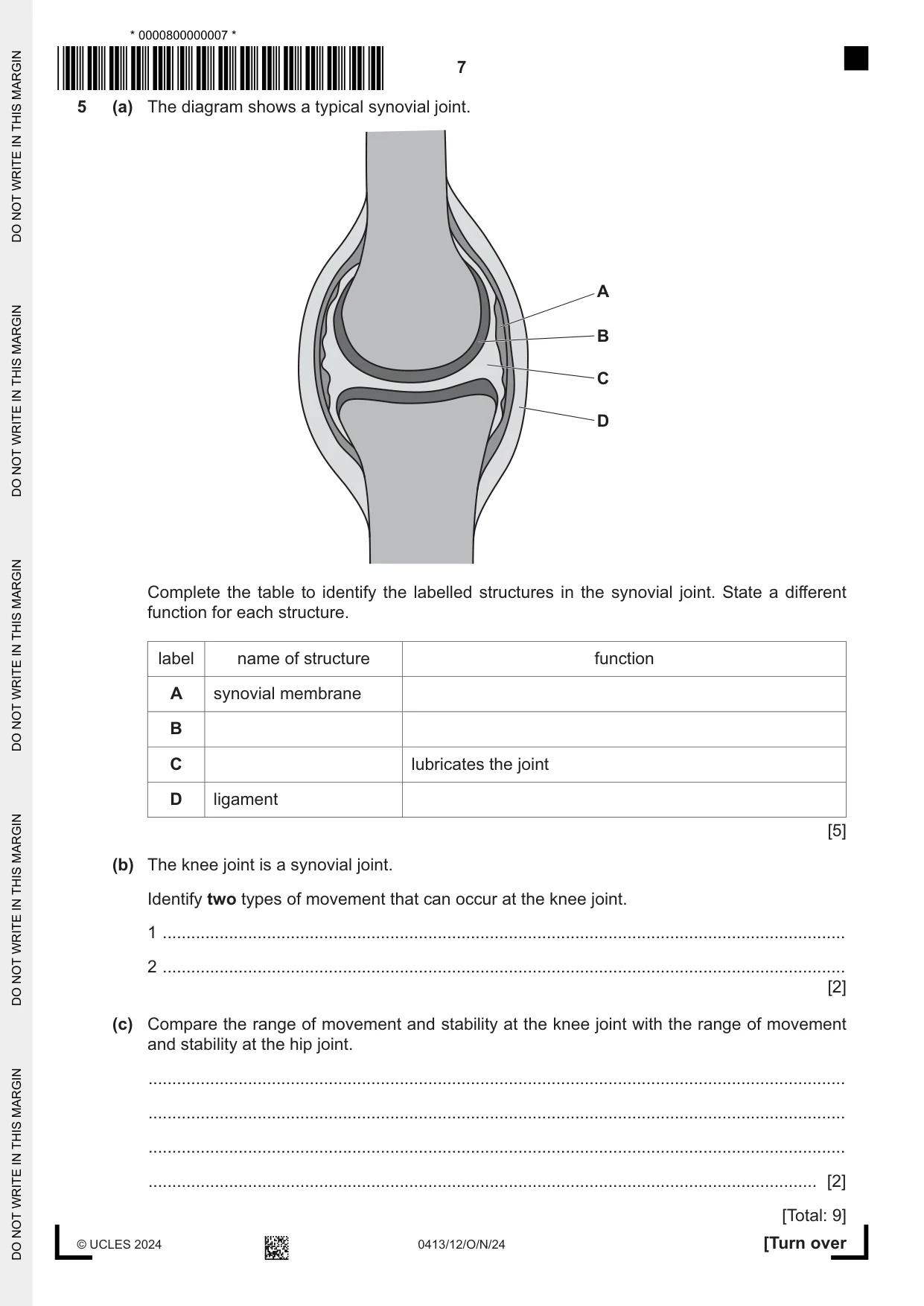 Cambridge IGCSE Physical Education 0413 2024 Oct/Nov Paper 1 · Variant 2 question paper, page 7 of 16