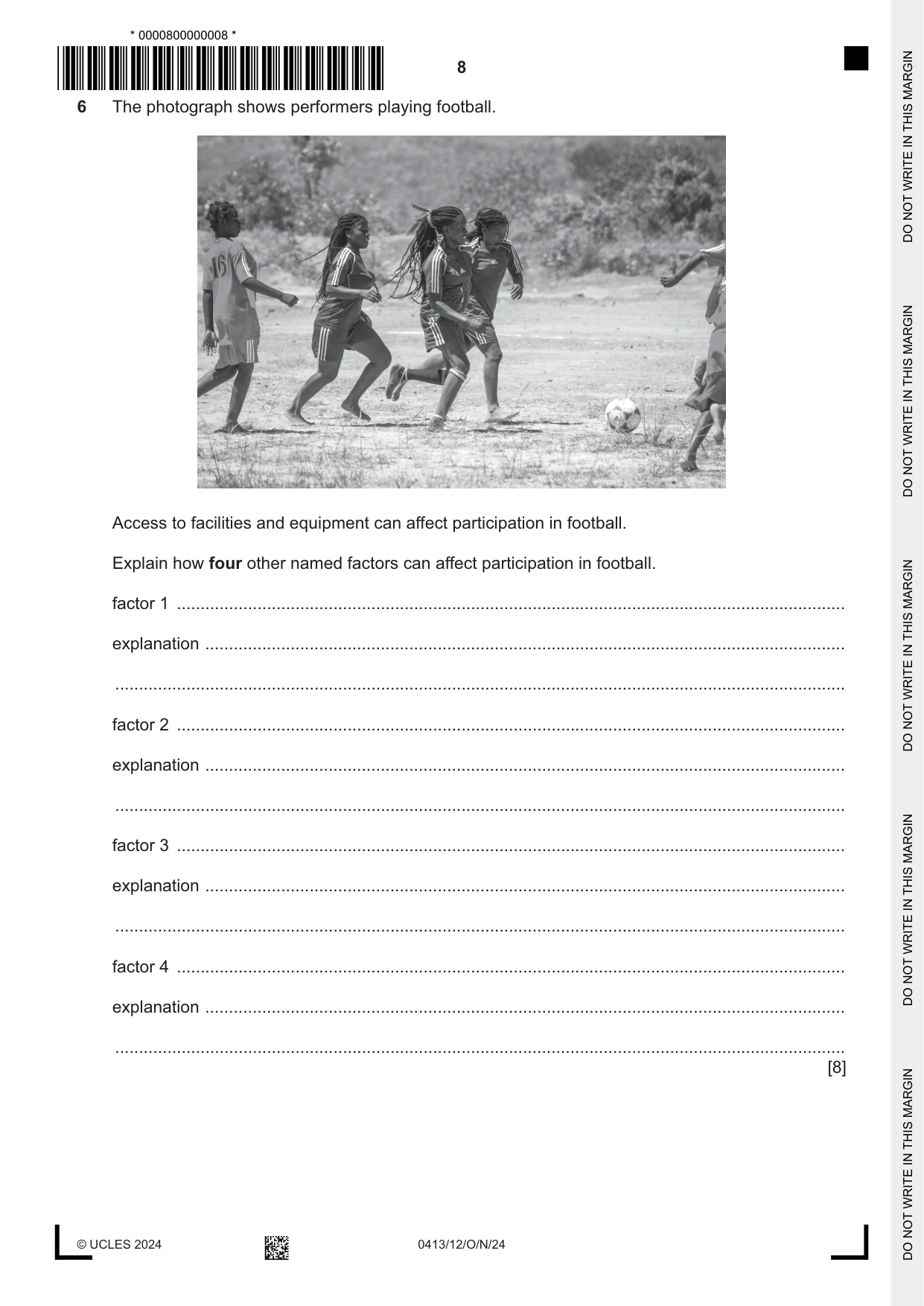 Cambridge IGCSE Physical Education 0413 2024 Oct/Nov Paper 1 · Variant 2 question paper, page 8 of 16