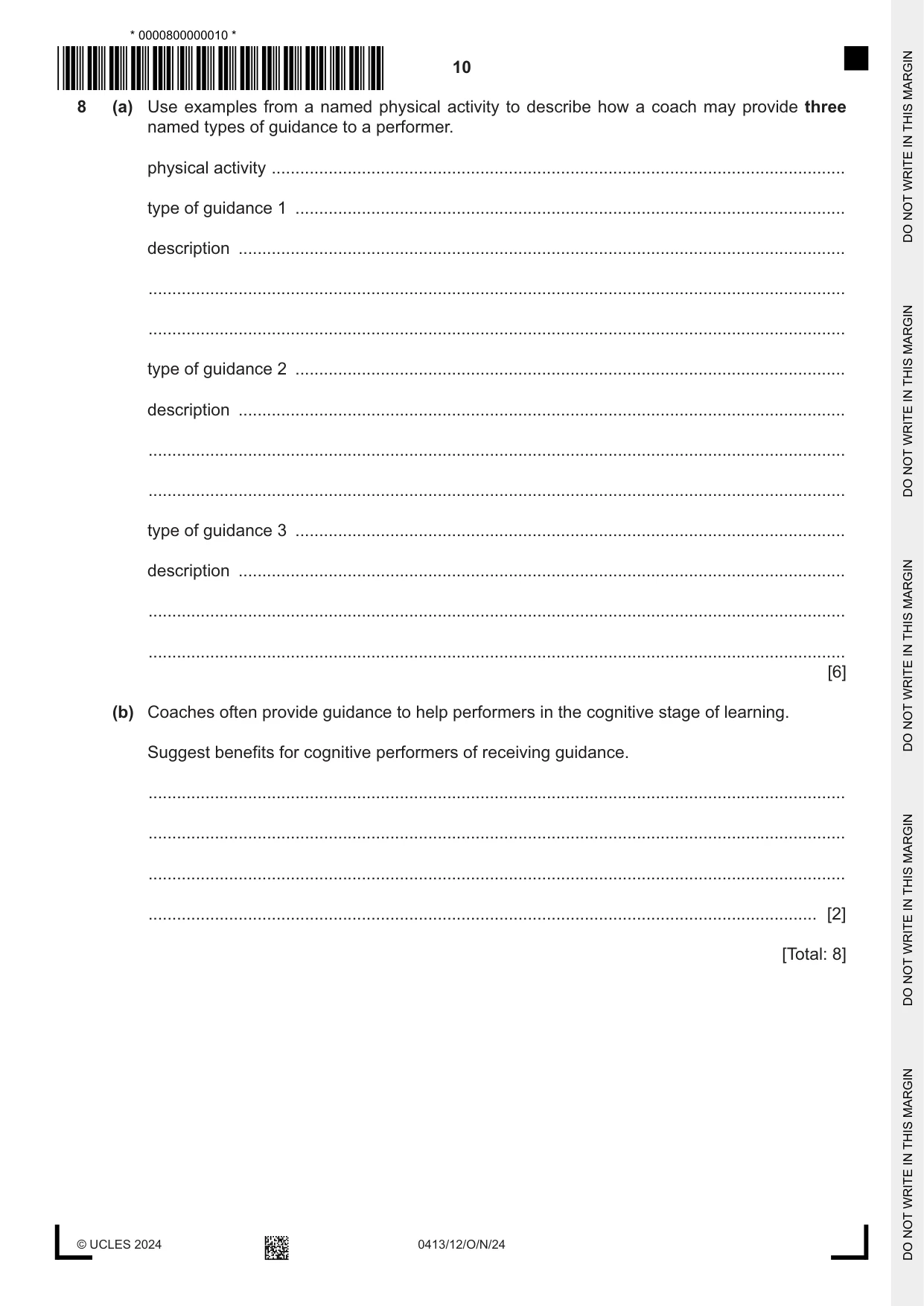 Cambridge IGCSE Physical Education 0413 2024 Oct/Nov Paper 1 · Variant 2 question paper, page 10 of 16