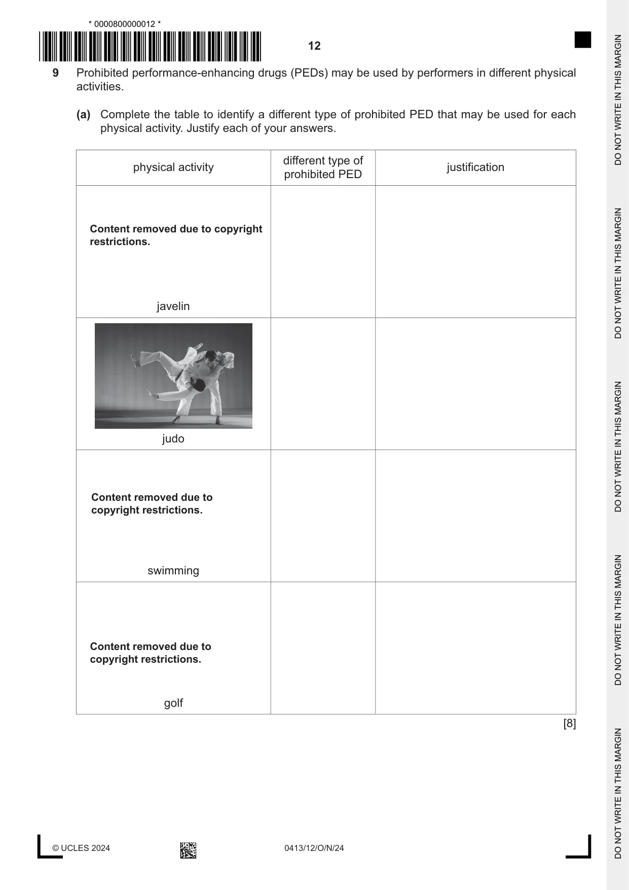 Cambridge IGCSE Physical Education 0413 2024 Oct/Nov Paper 1 · Variant 2 question paper, page 12 of 16