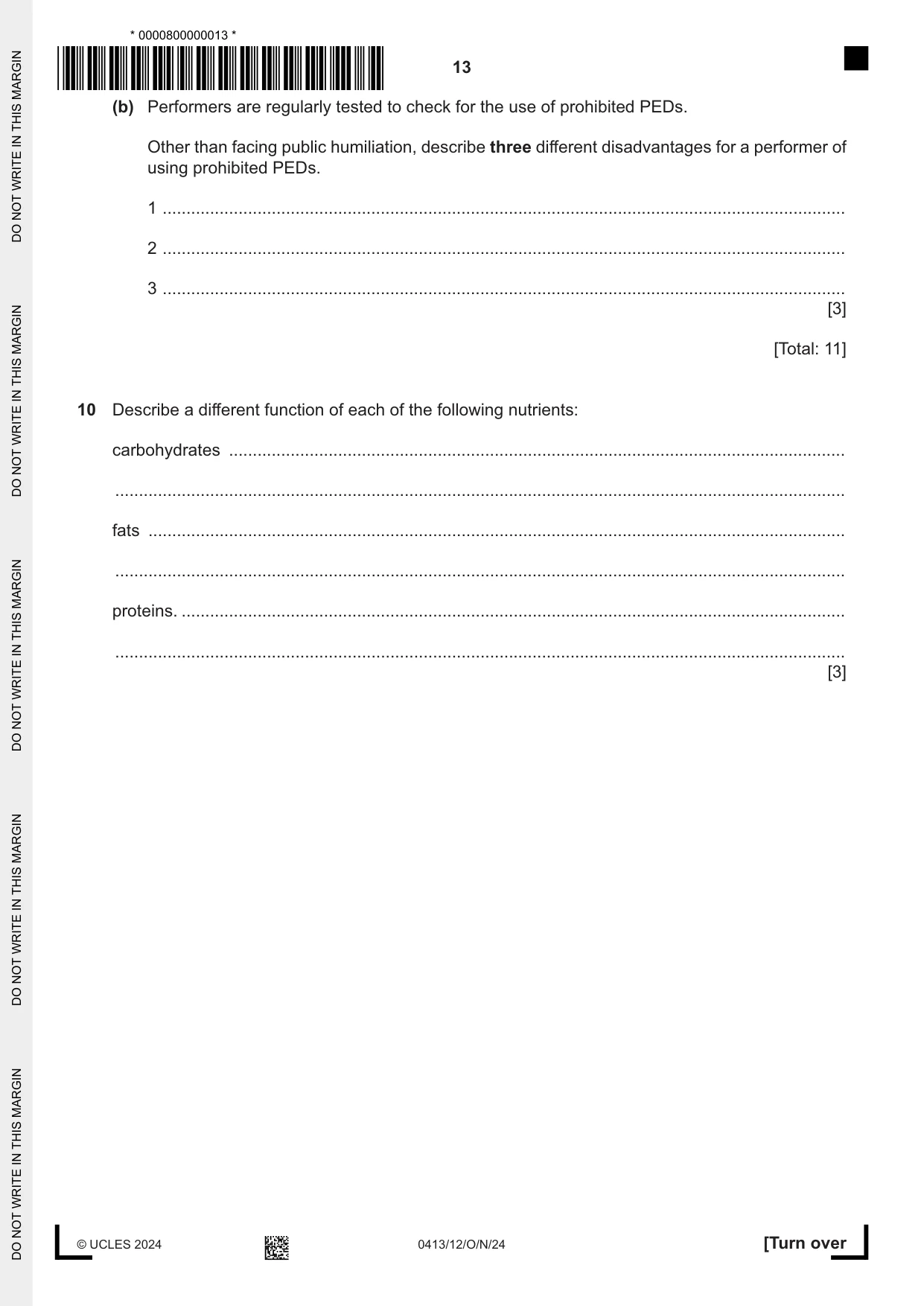Cambridge IGCSE Physical Education 0413 2024 Oct/Nov Paper 1 · Variant 2 question paper, page 13 of 16
