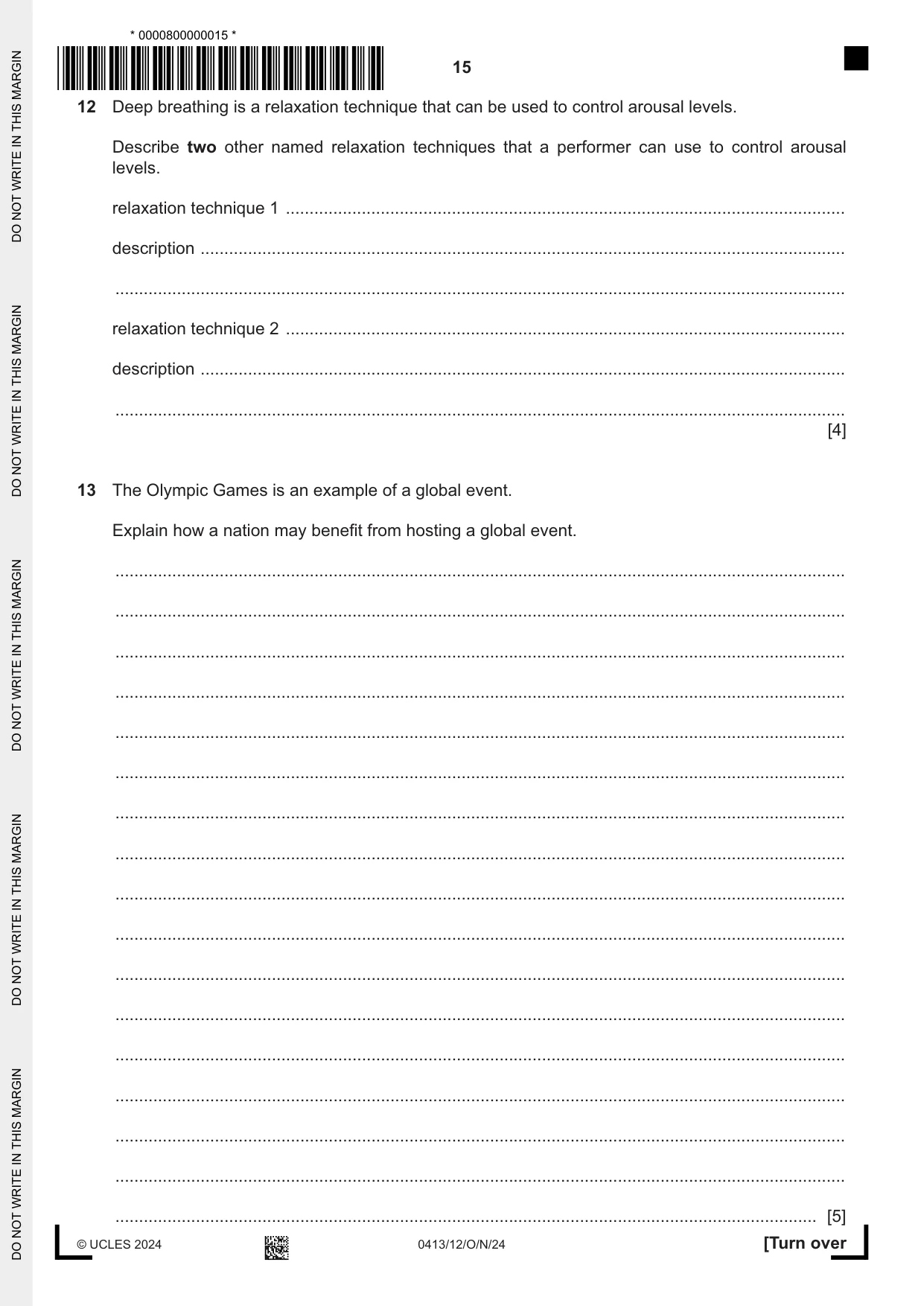 Cambridge IGCSE Physical Education 0413 2024 Oct/Nov Paper 1 · Variant 2 question paper, page 15 of 16