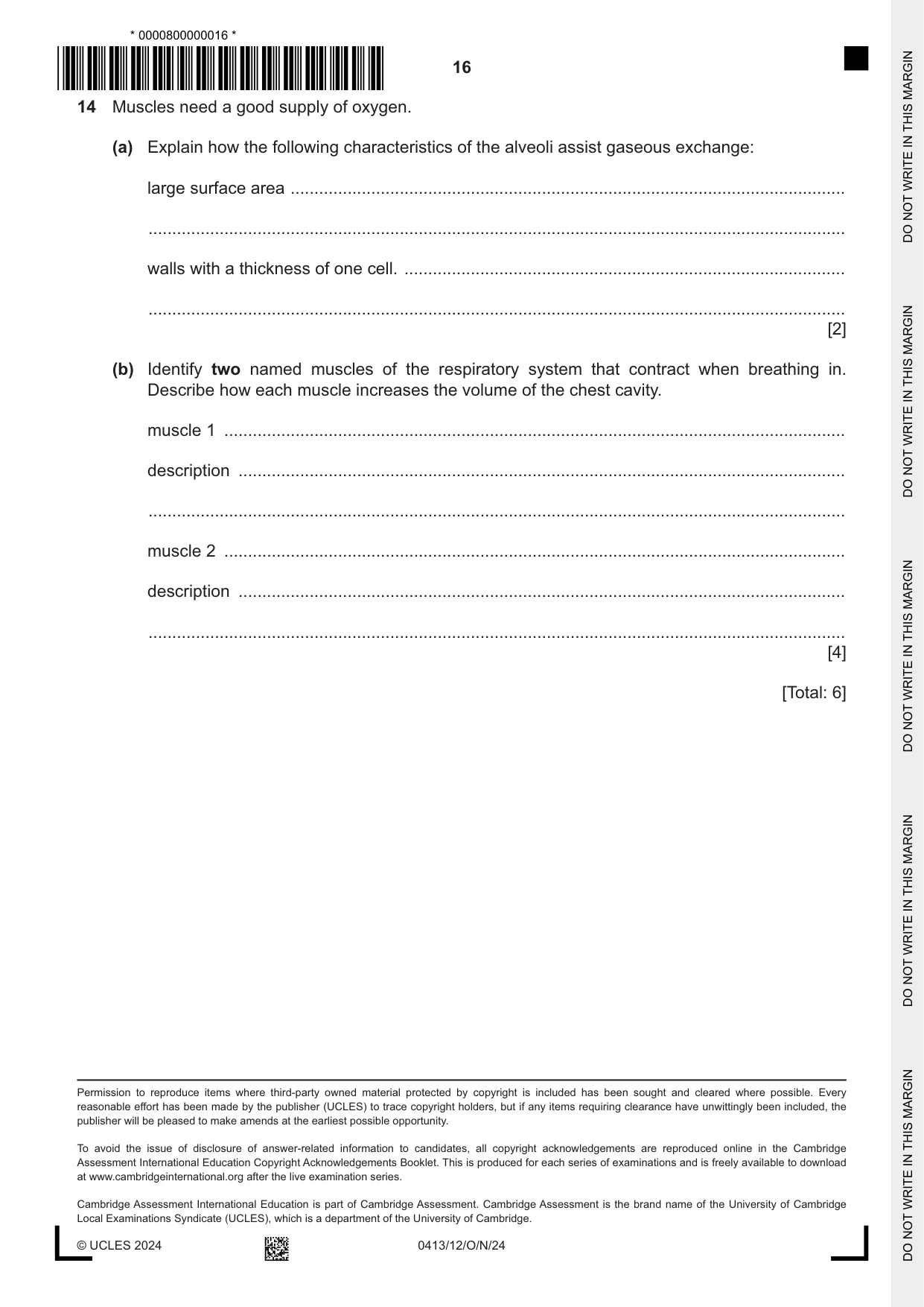 Cambridge IGCSE Physical Education 0413 2024 Oct/Nov Paper 1 · Variant 2 question paper, page 16 of 16